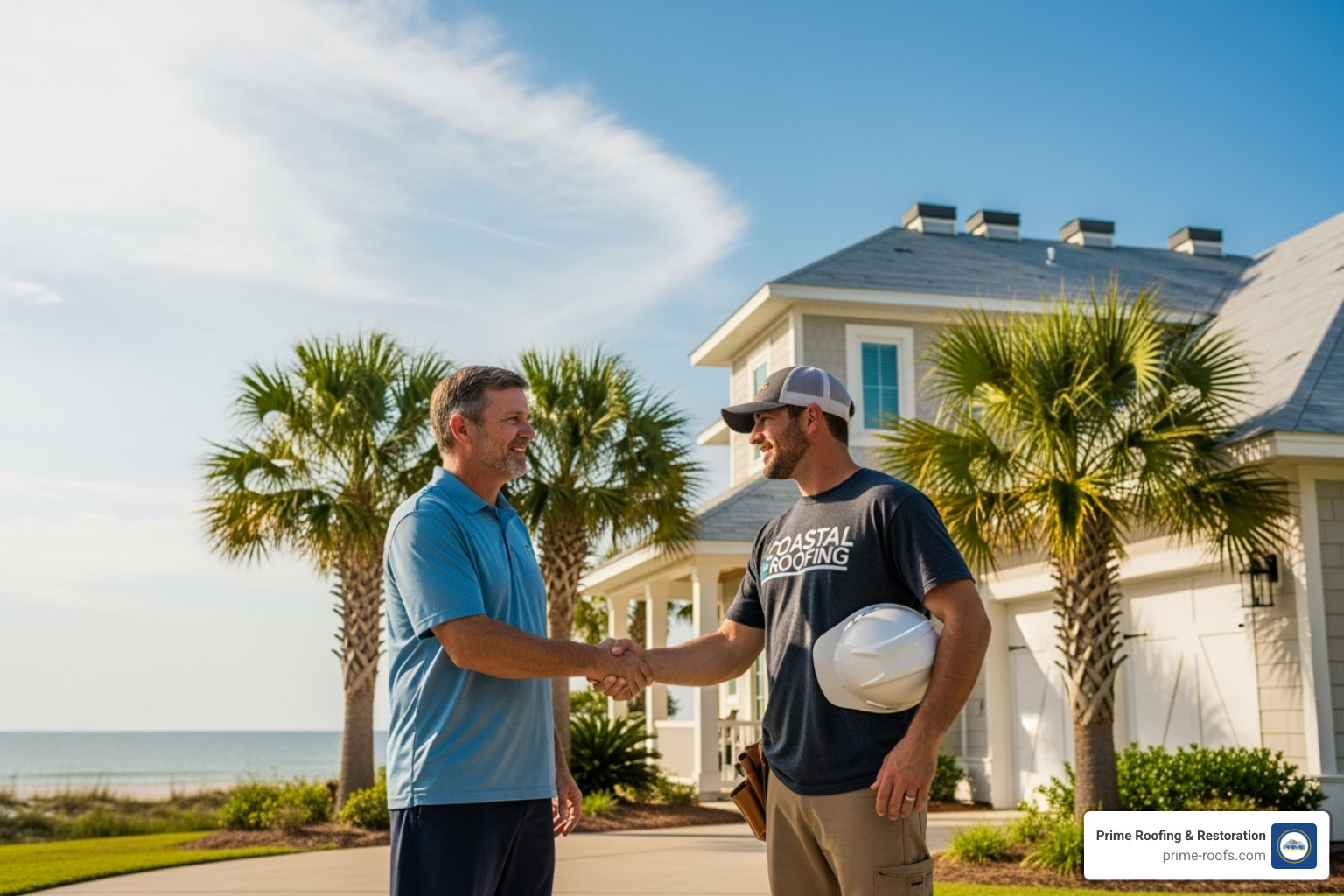 homeowner meeting with a professional roofer - roofing orange beach al