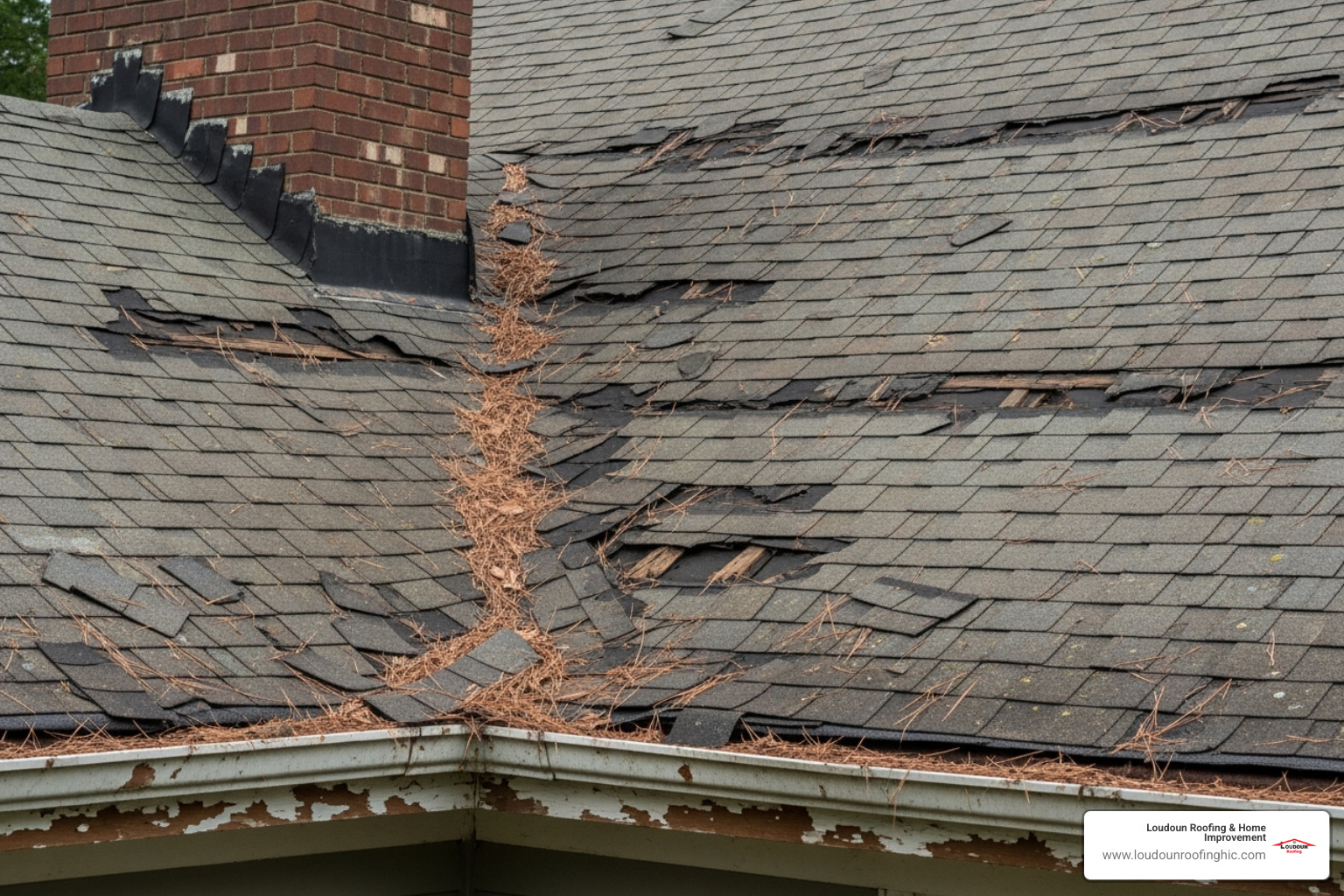 curling and missing shingles on an older roof - roof replacement Leesburg