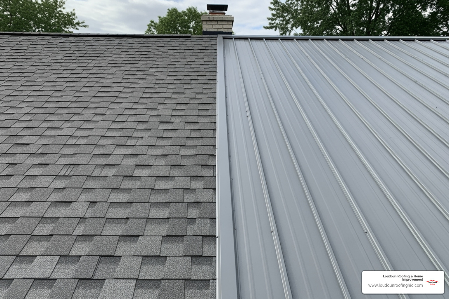 Different roofing materials like asphalt shingles and standing seam metal - Northern Virginia roofing