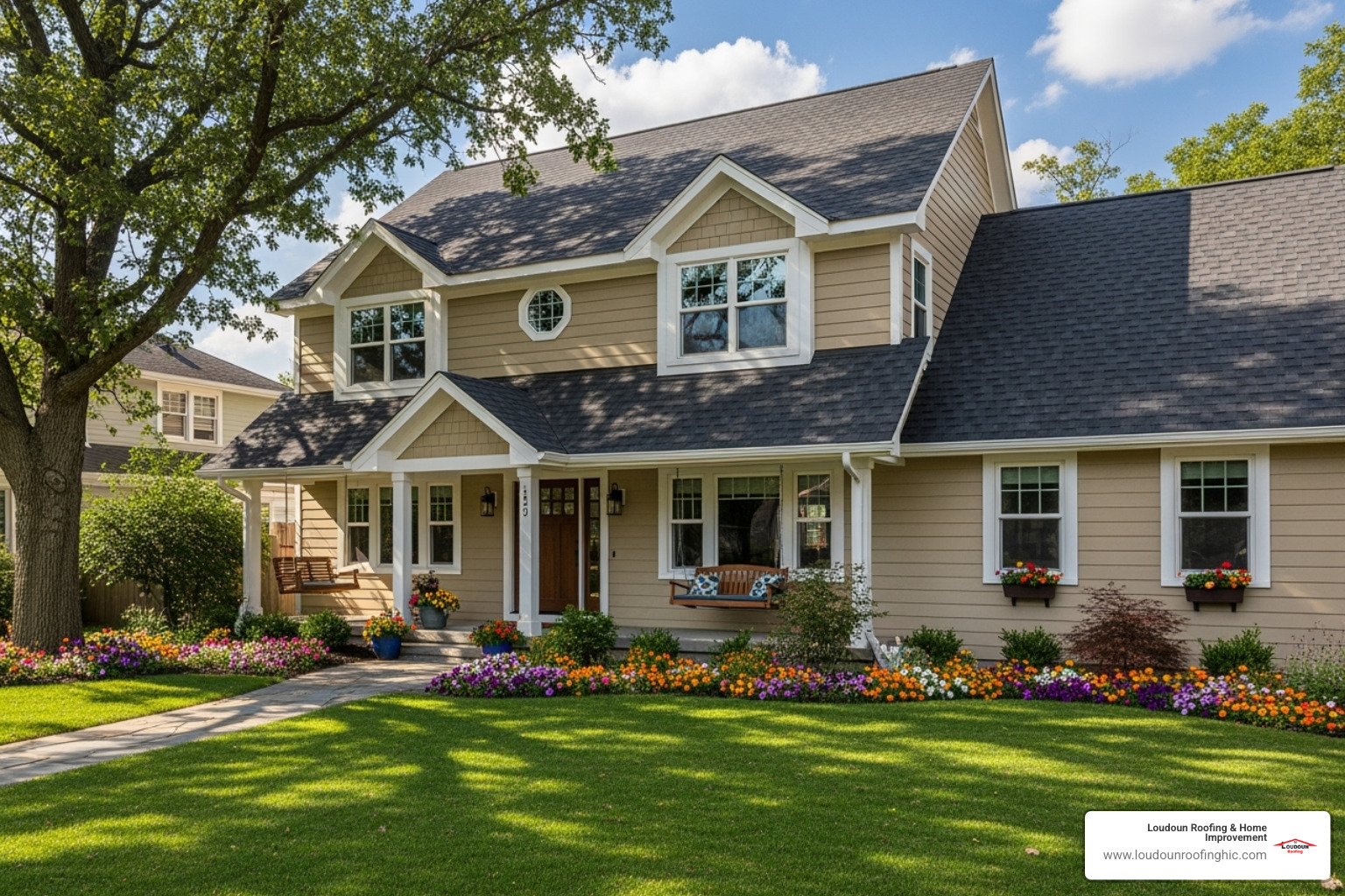 Increased curb appeal of a home post-roof replacement - Loudoun County roofing