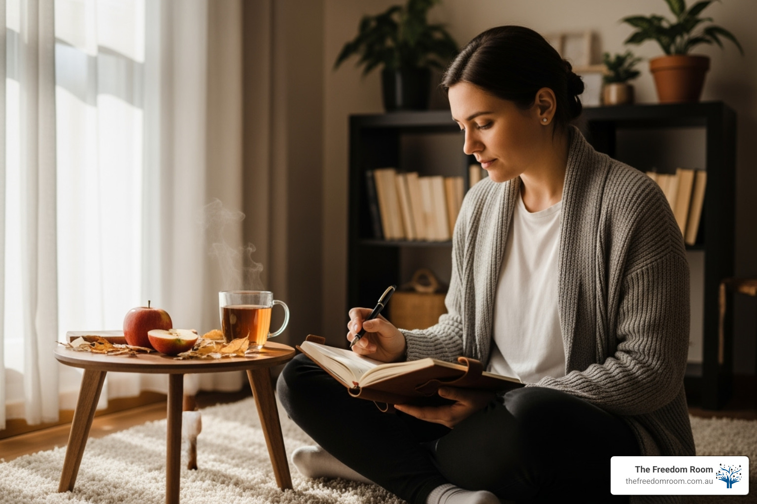 person journaling thoughtfully in a quiet space - coping mechanisms for addiction