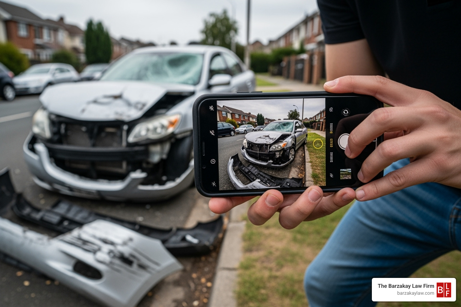 A person taking a photo of a damaged car with their smartphone - san diego rideshare accident lawyer