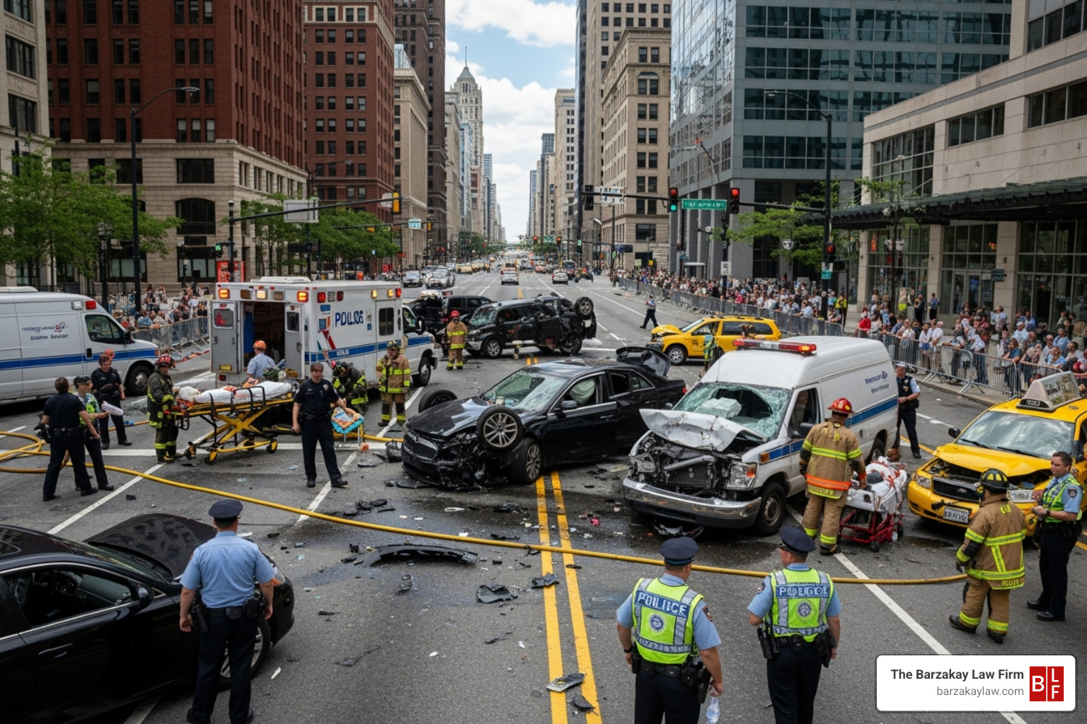 A multi-car accident scene - san diego rideshare accident lawyer