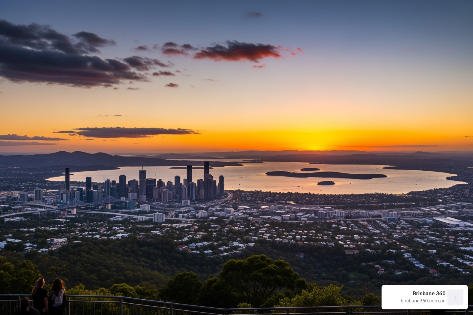 The view from Mt Coot-tha Lookout at sunset - Brisbane to Gold Coast bus