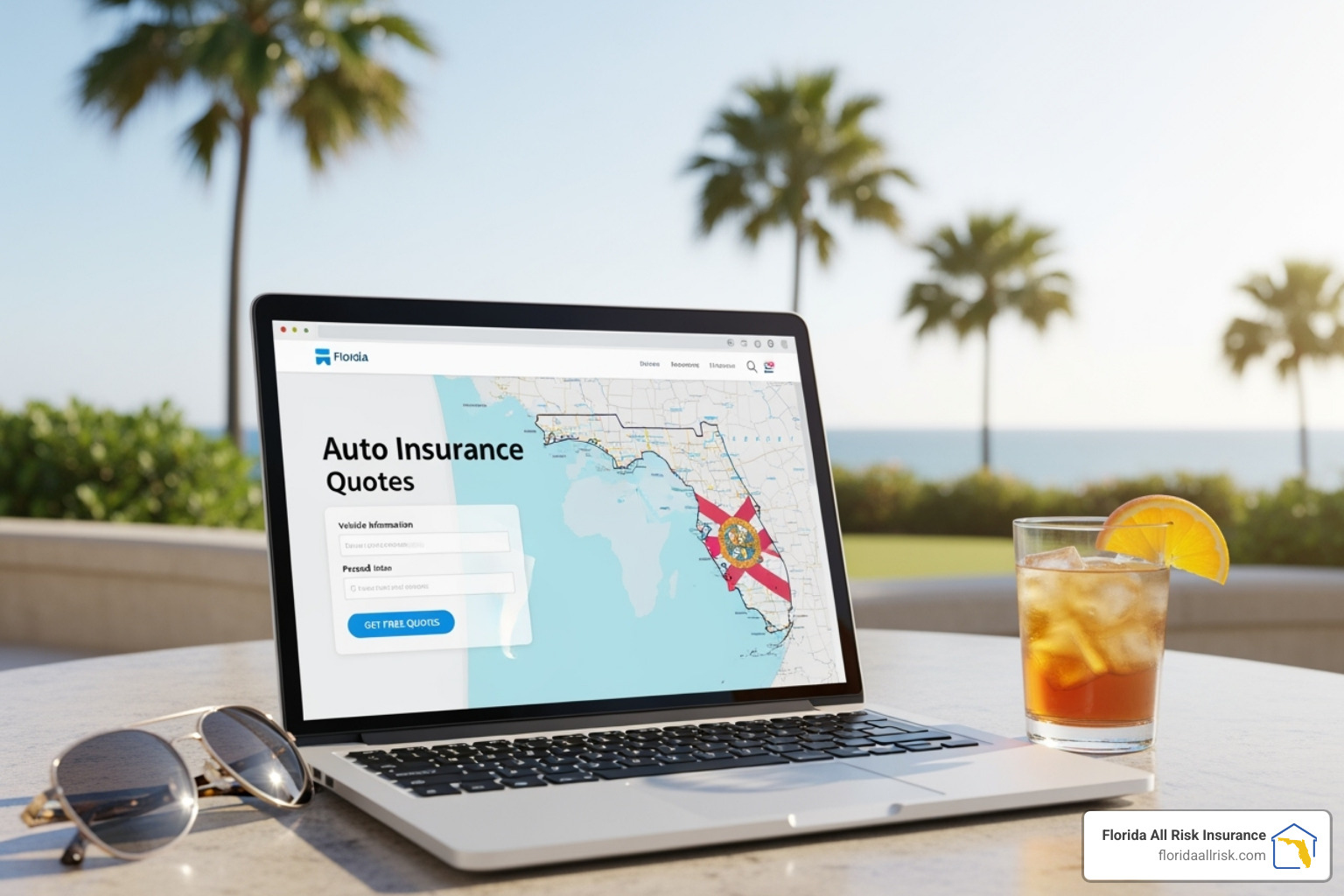 An official-looking document titled "Florida Auto Insurance Requirements" next to a car key. - auto insurance quotes online florida