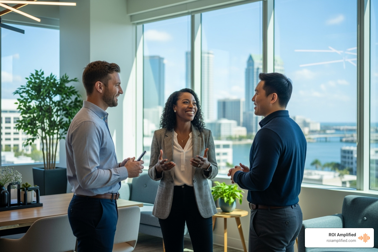 People discussing business in a casual setting - tampa ppc