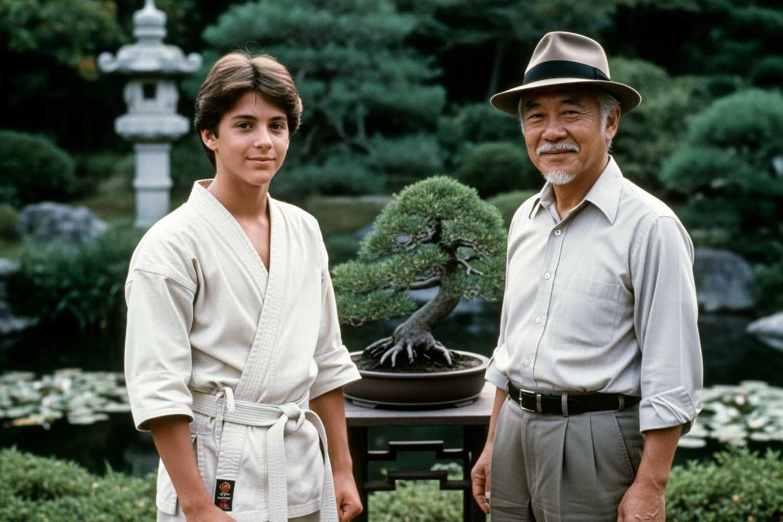 Ralph Macchio as Daniel LaRusso with Pat Morita as Mr. Miyagi - ralph macchio