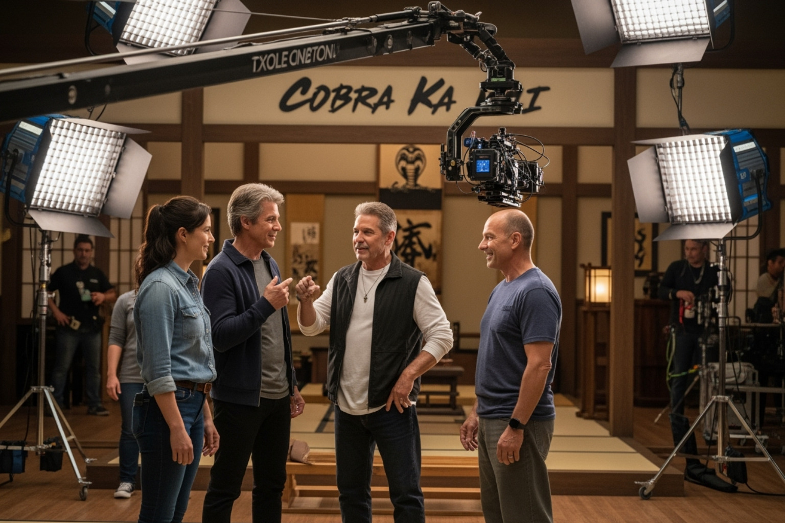 Ralph Macchio and co-stars on the set of Cobra Kai - ralph macchio movies and tv shows