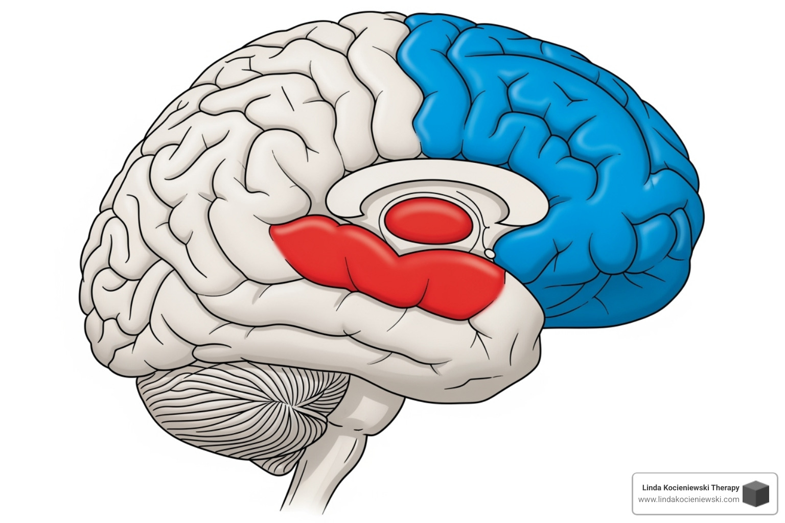 brain diagram highlighting the amygdala and prefrontal cortex - Emotional regulation skills