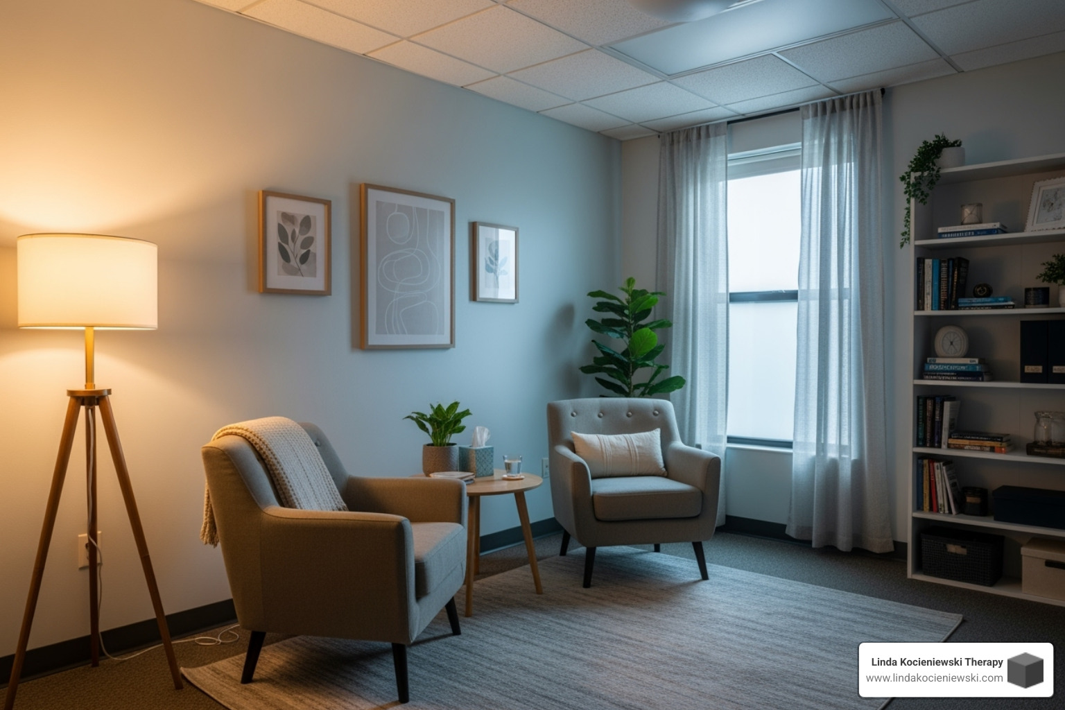 calm and professional therapy office setting - therapy for traumatic events