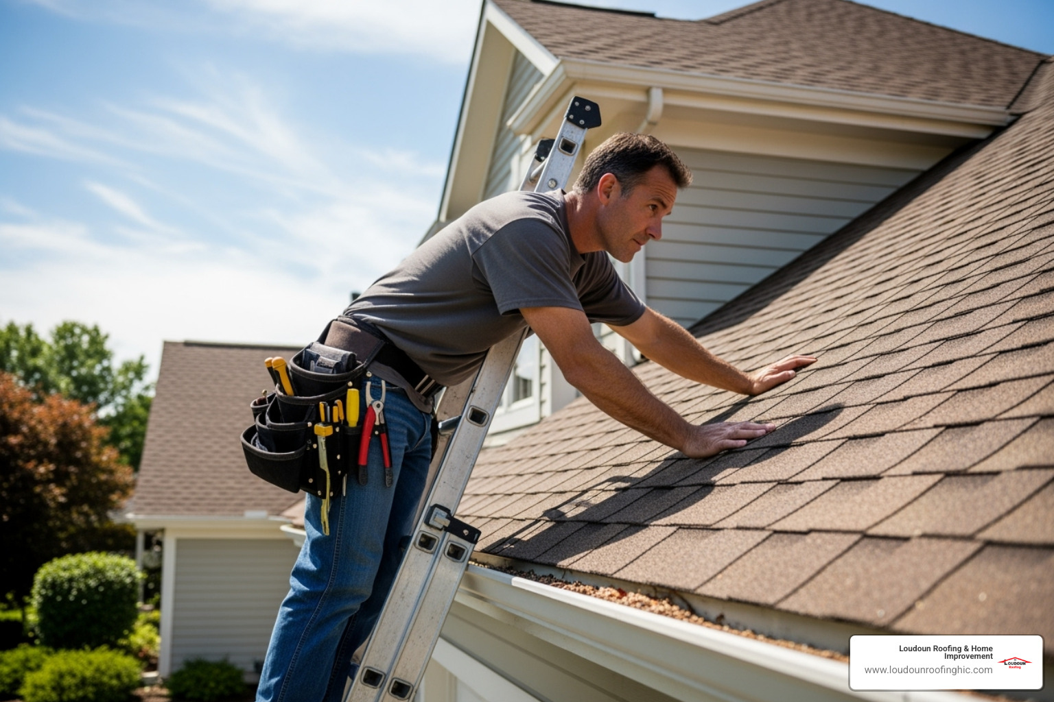 roofing contractor inspecting a roof - roof repair Leesburg VA