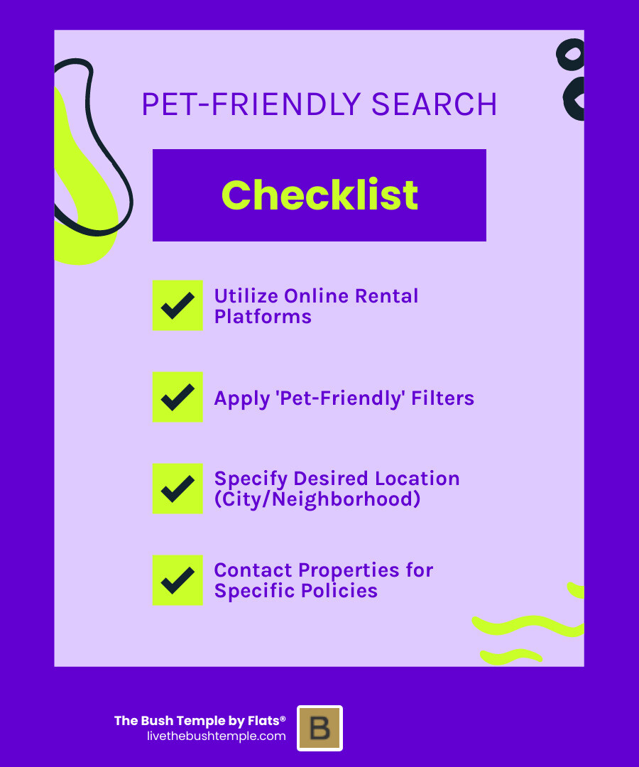 Steps to find pet-friendly apartments for rent - pet friendly apartments for rent infographic checklist-fun-neon