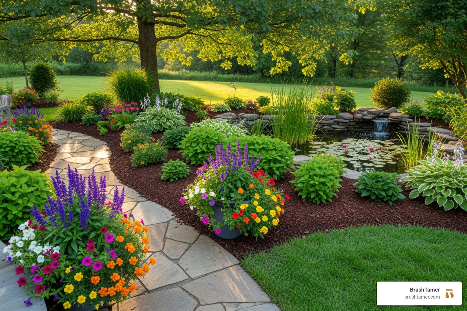A beautiful, completed landscape project - In-ground Mulching