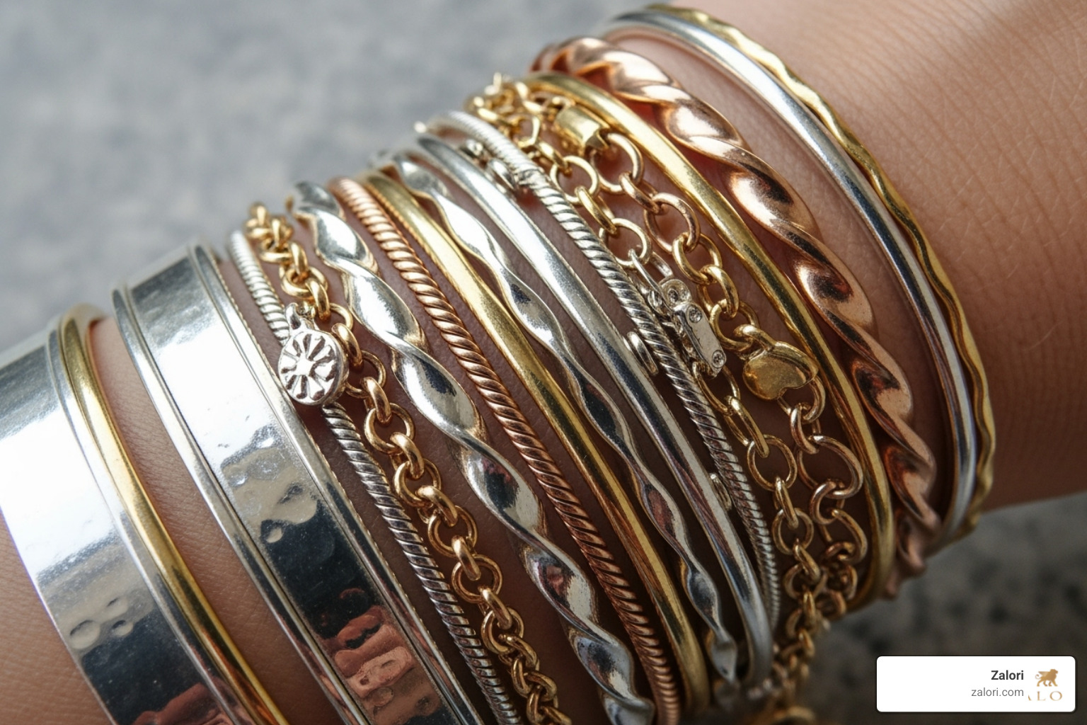 A mixed-metal bracelet stack from Zalori - fine silver bracelet A mixed-metal bracelet stack from Zalori - fine silver bracelet