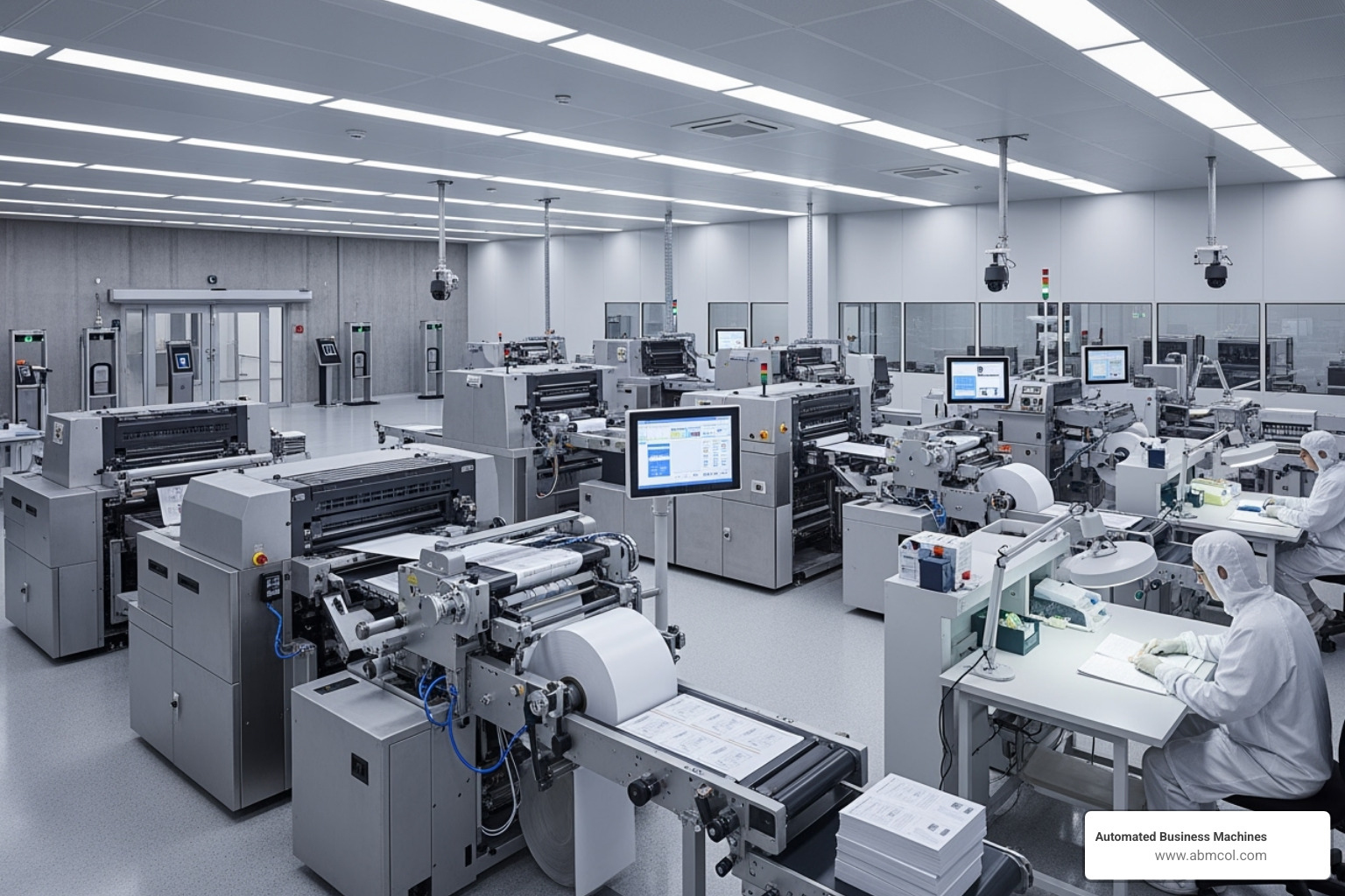 Image of a secure document production facility with advanced printing equipment - legal document printing