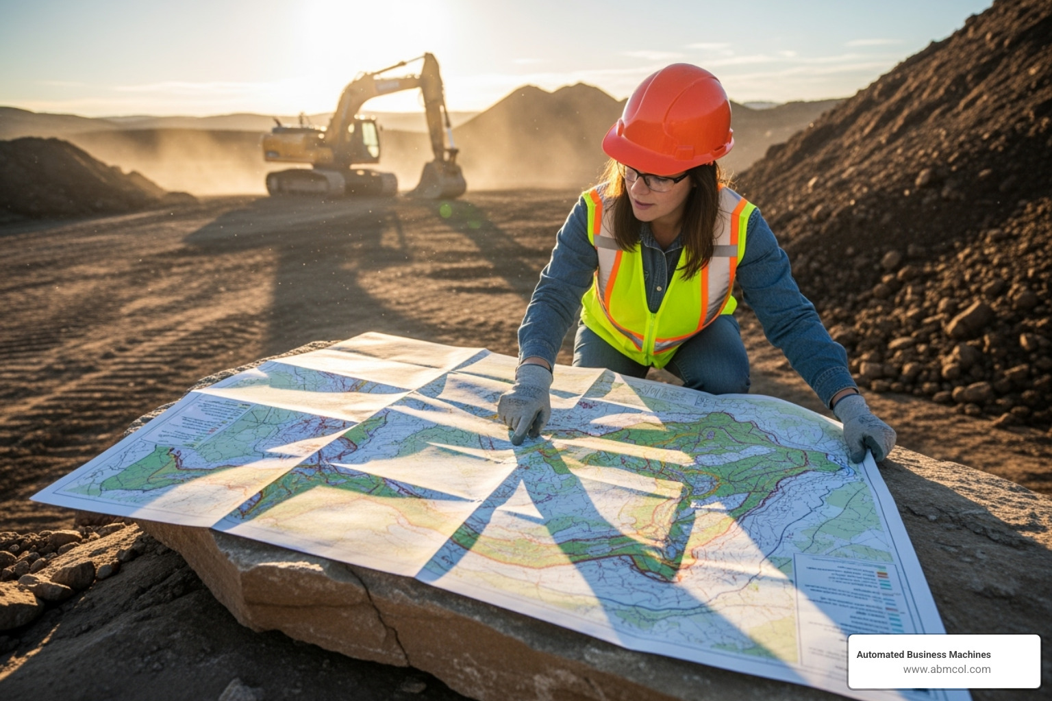 A person confidently using a durable, well-printed map in a professional field setting like construction or geology. - Laser printer paper for maps