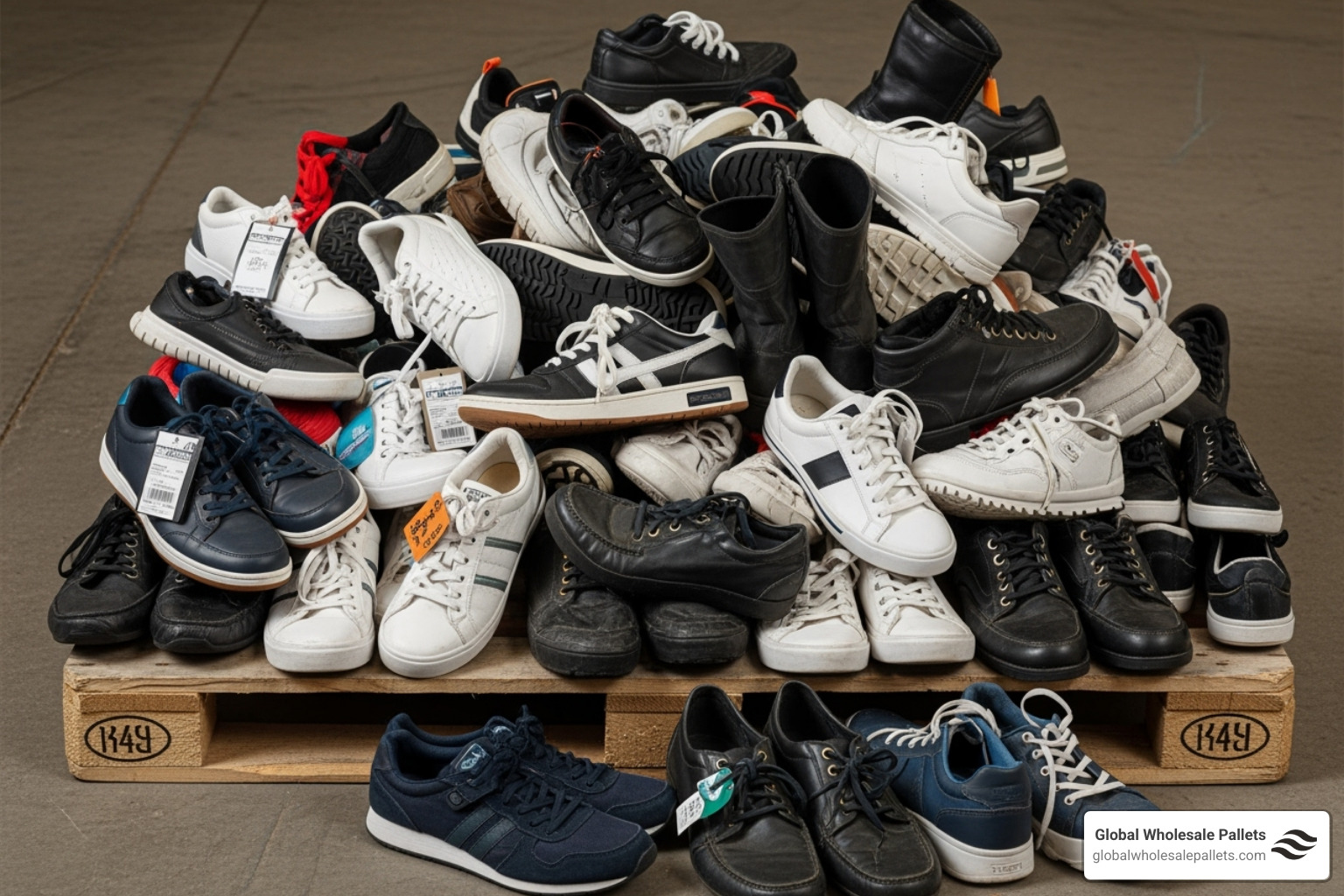 unboxed pallet showing shoes in various conditions - Authentic Jordan Pallets Wholesale