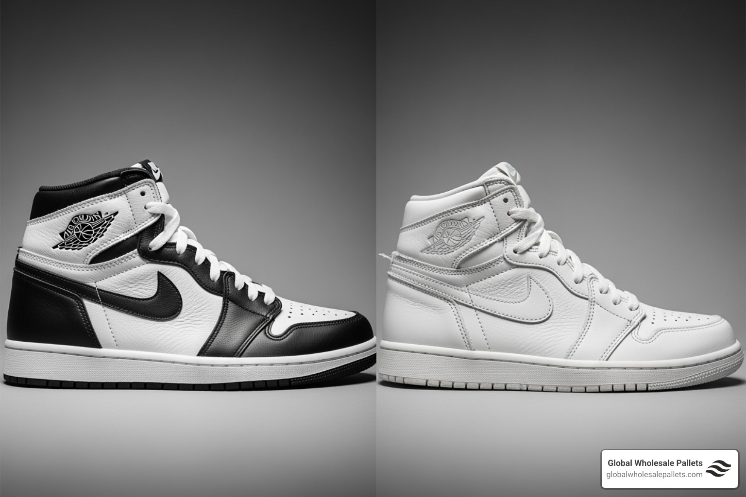 real Jordan shoe next to a counterfeit, highlighting differences - Authentic Jordan Pallets Wholesale