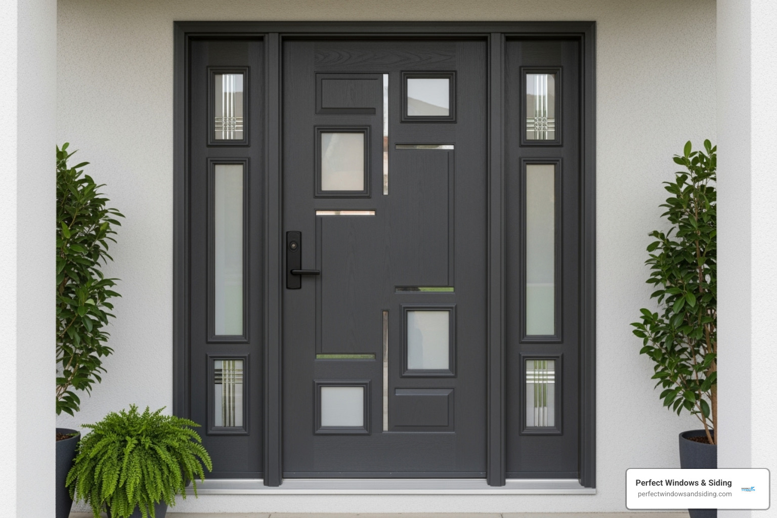modern fiberglass door with unique glass inserts - custom made entry doors near me