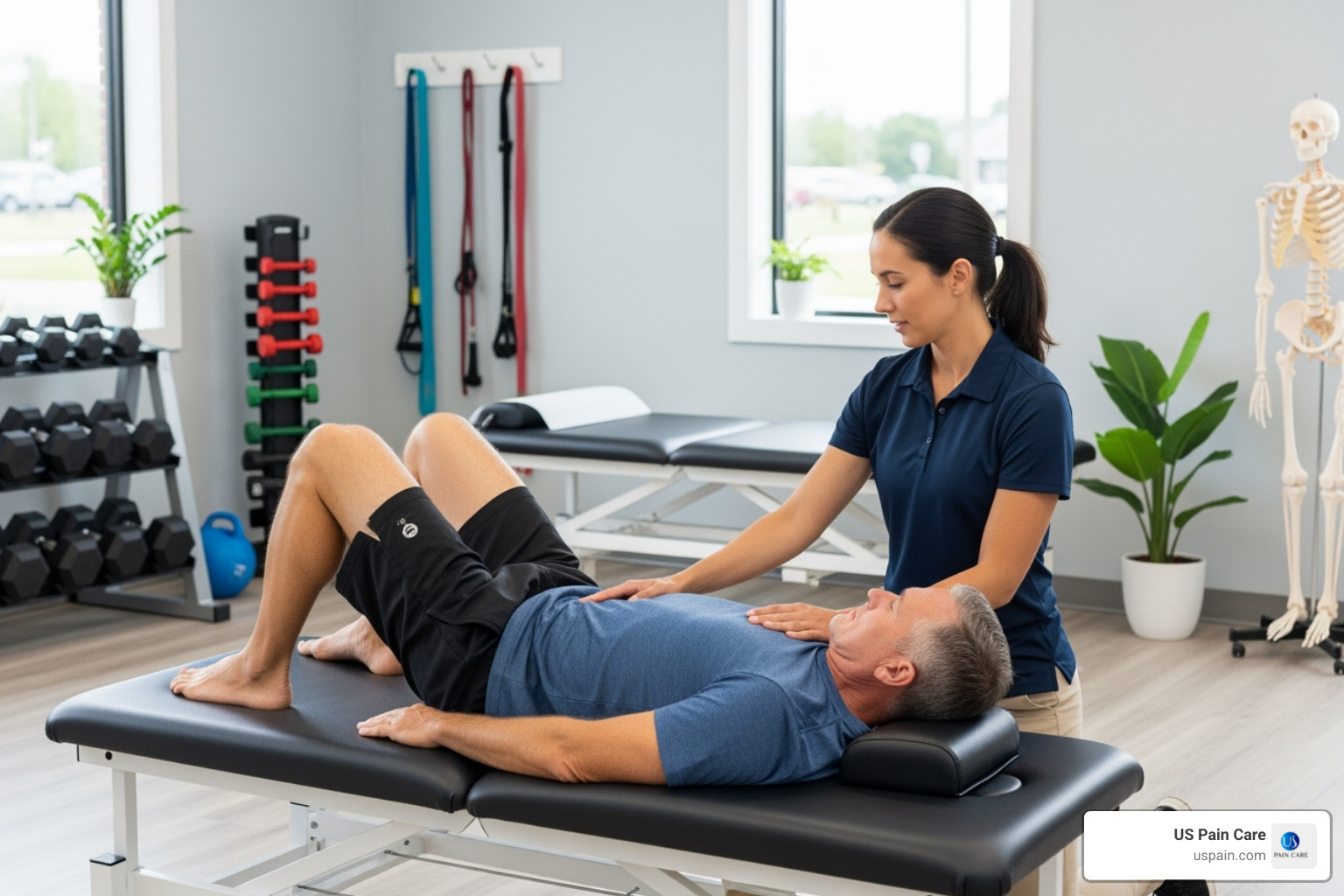 physical therapist working with patient - low back pain treatments