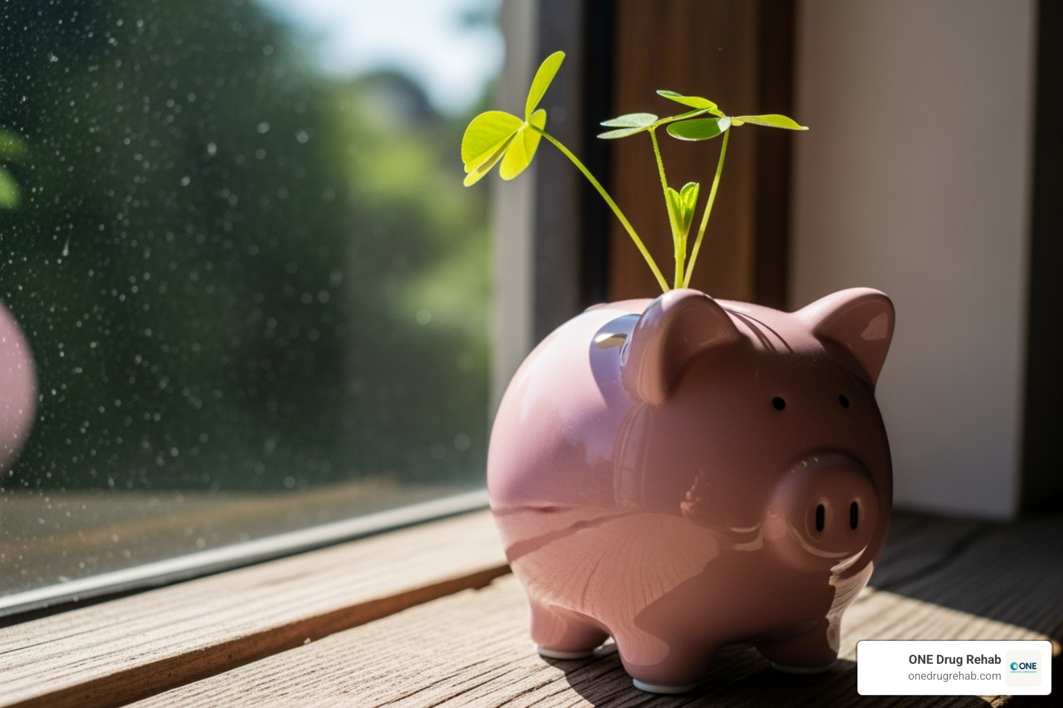 Piggy bank with a plant growing out of it - how to afford rehab