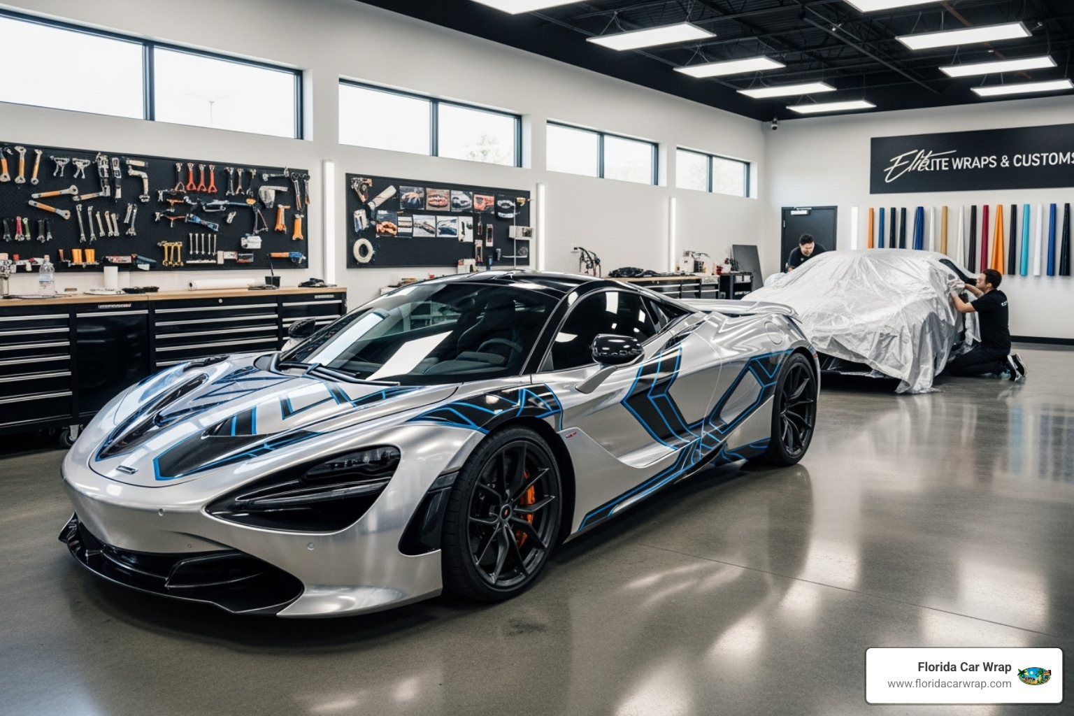 Beautifully finished wrapped car at Florida Car Wrap shop - custom car wraps Florida