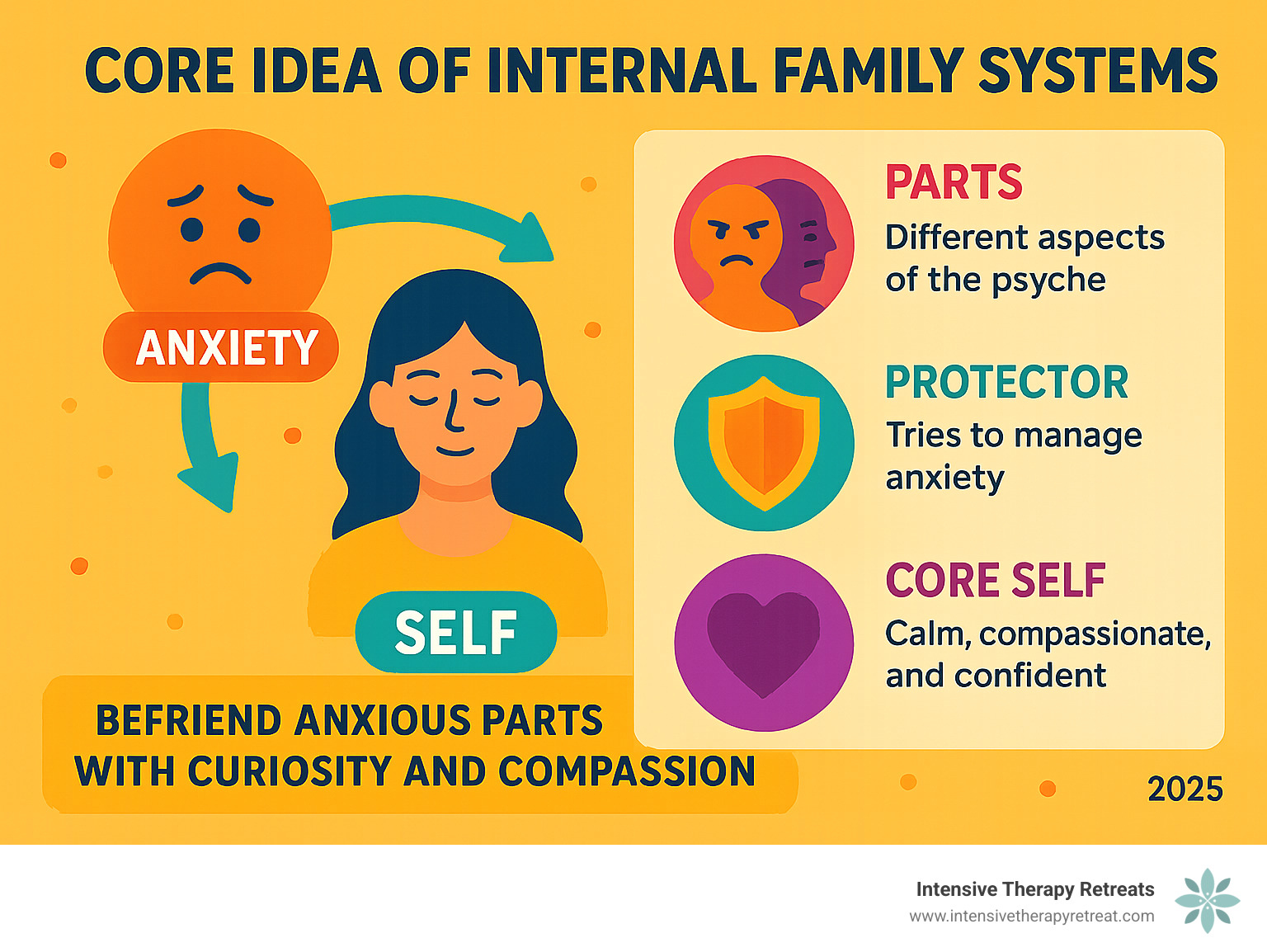 core idea of internal family systems - internal family systems therapy for anxiety infographic 