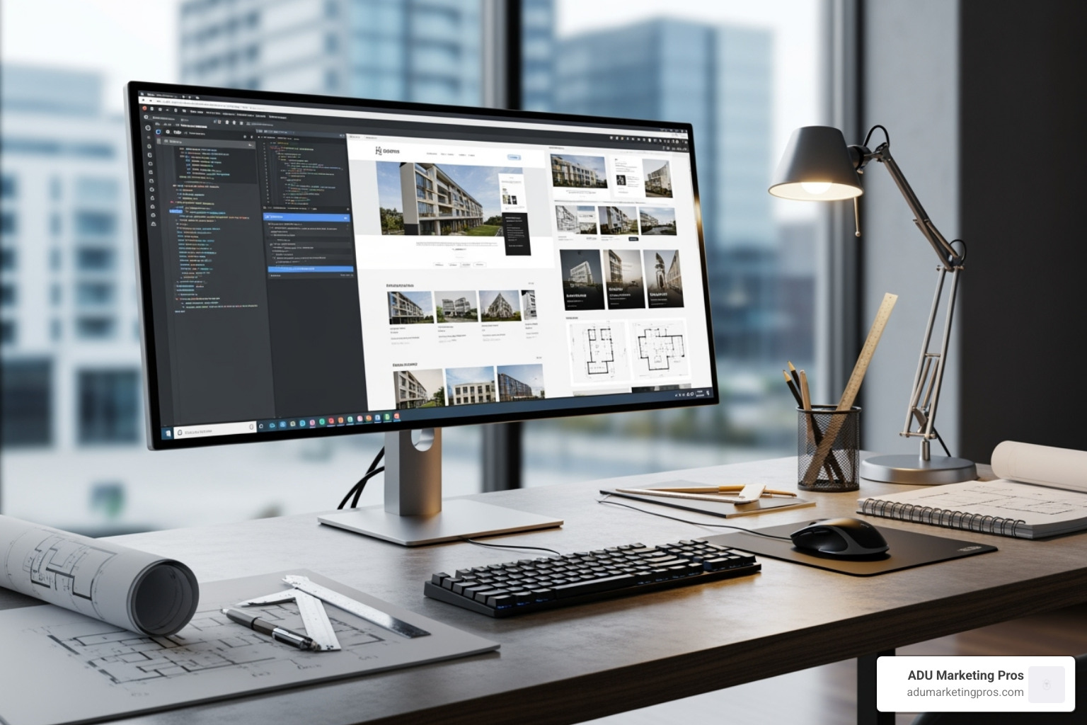 website displayed seamlessly across a desktop, tablet, and smartphone - architect web design