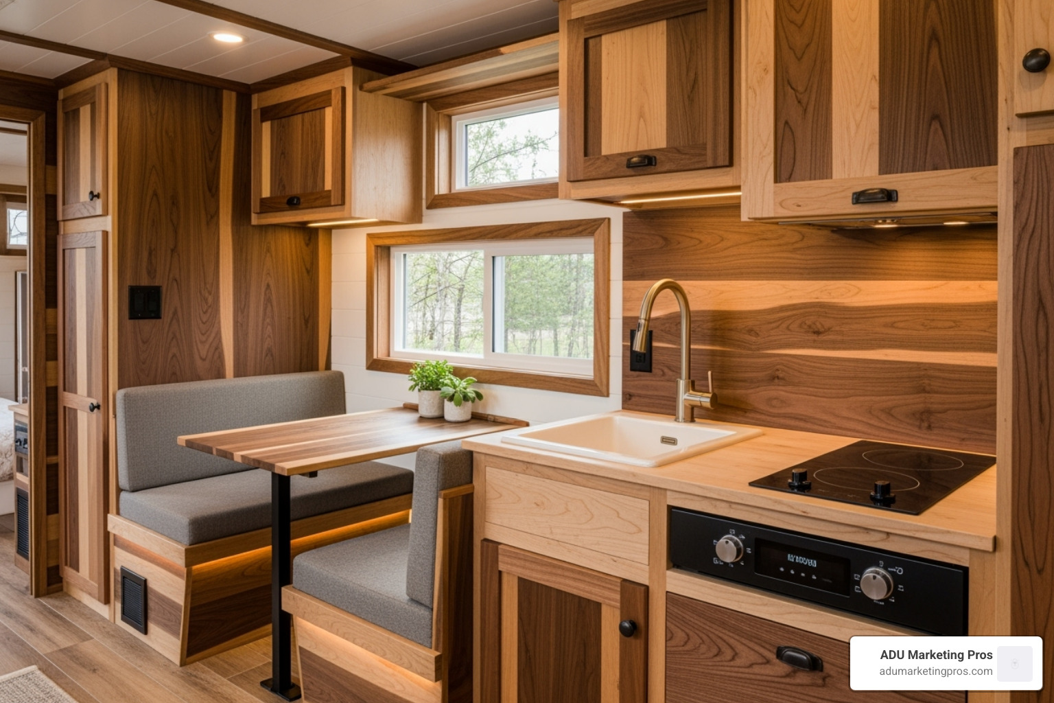 interior of a high-quality tiny home, focusing on craftsmanship details like custom cabinetry and fine woodwork - tiny homes interior of a high-quality tiny home, focusing on craftsmanship details like custom cabinetry and fine woodwork - tiny homes