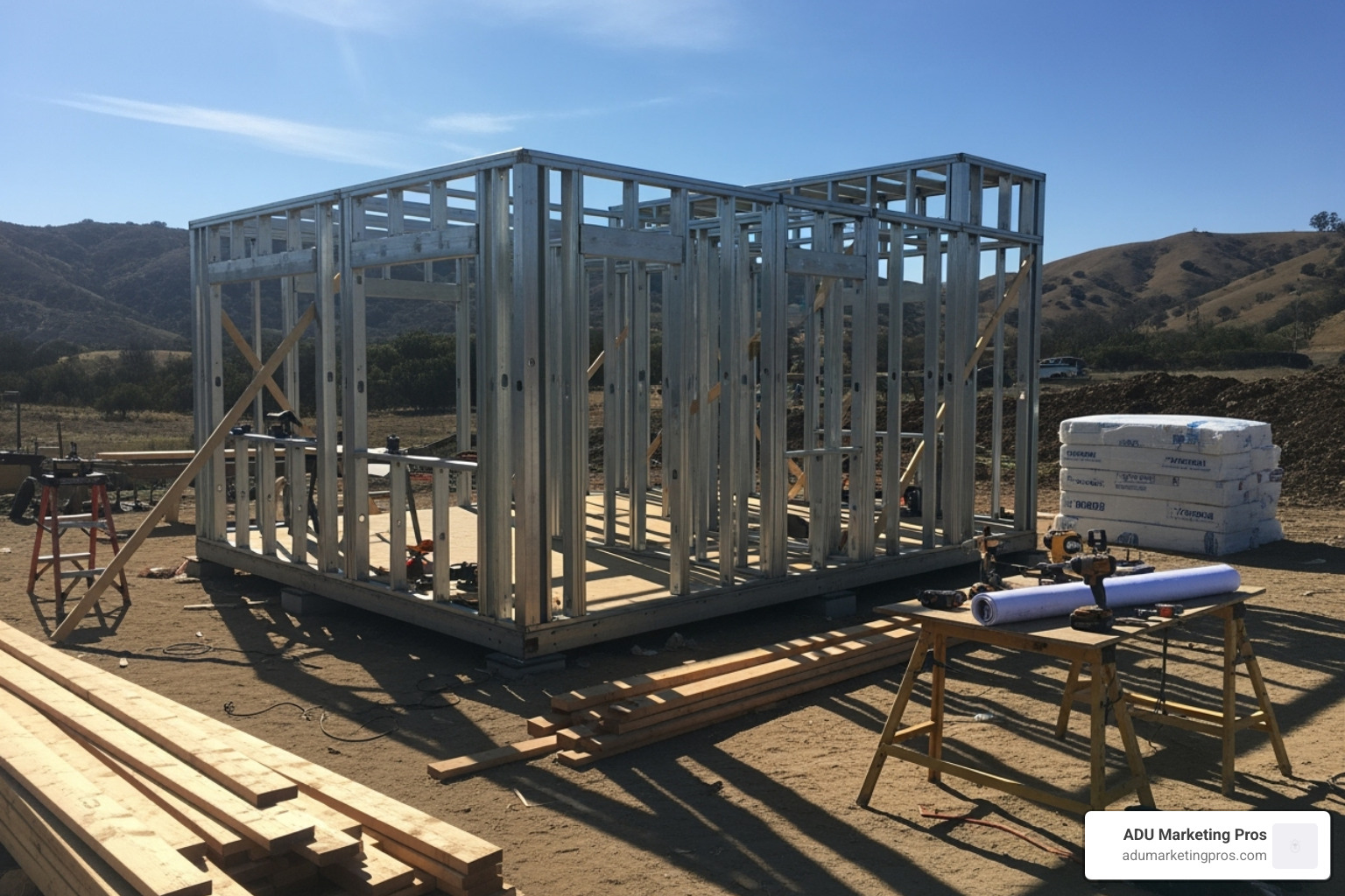 steel-framed tiny home under construction - tiny house builders in southern california