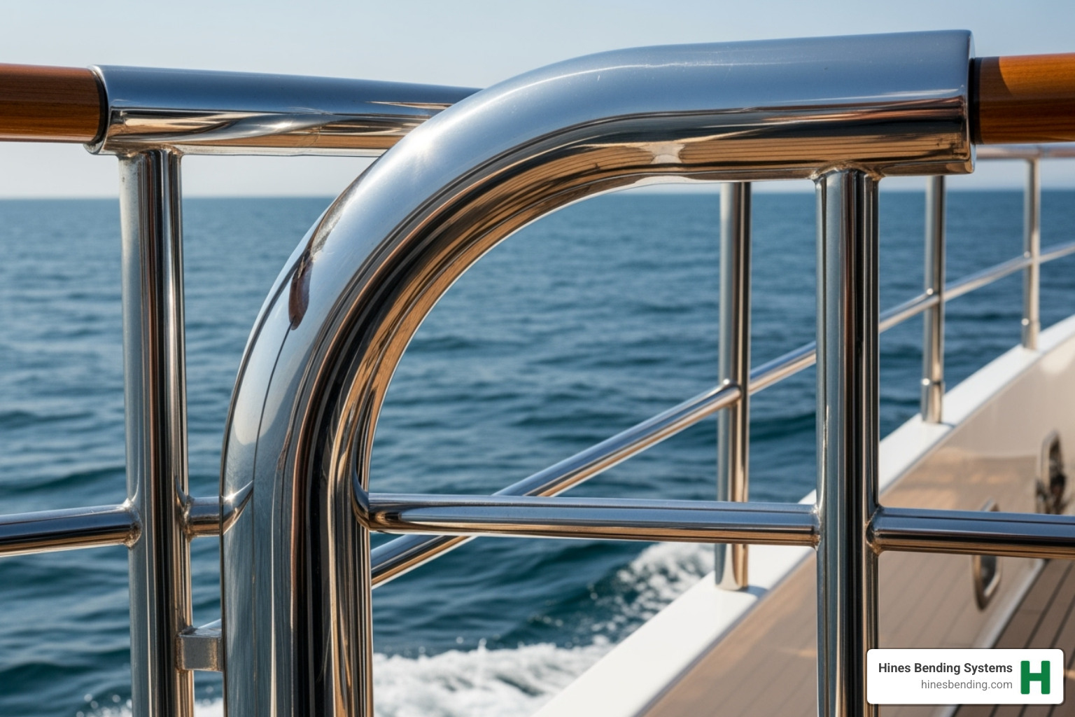 Custom bent tubing on a luxury yacht or commercial vessel, showcasing precision and aesthetic appeal. - tube benders Florida