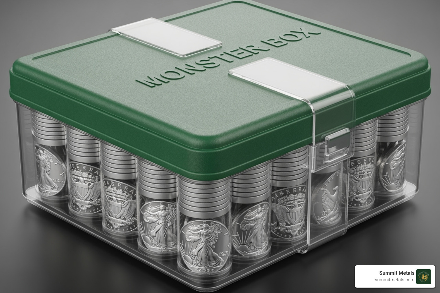 of a sealed "Monster Box" of American Silver Eagles - fine silver dollar coin