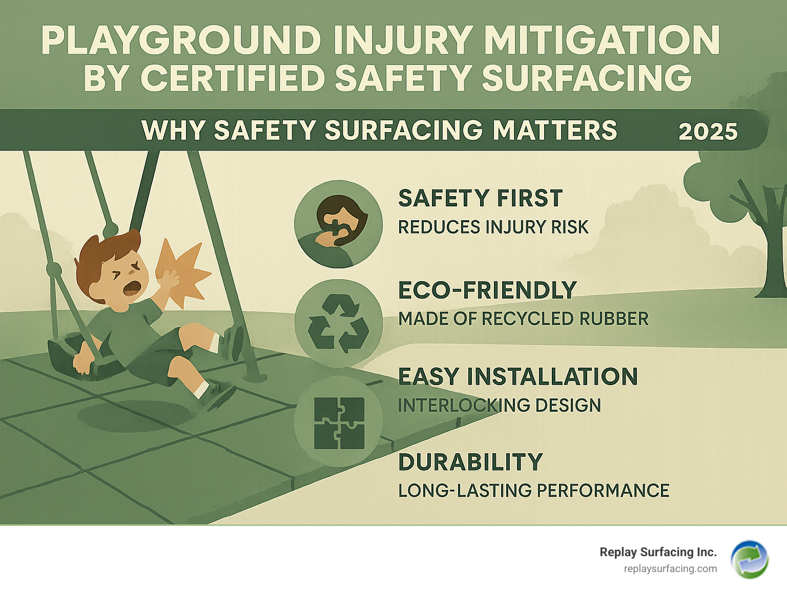 Infographic on playground injury mitigation by certified safety surfacing - playground tiles charlotte nc infographic 
