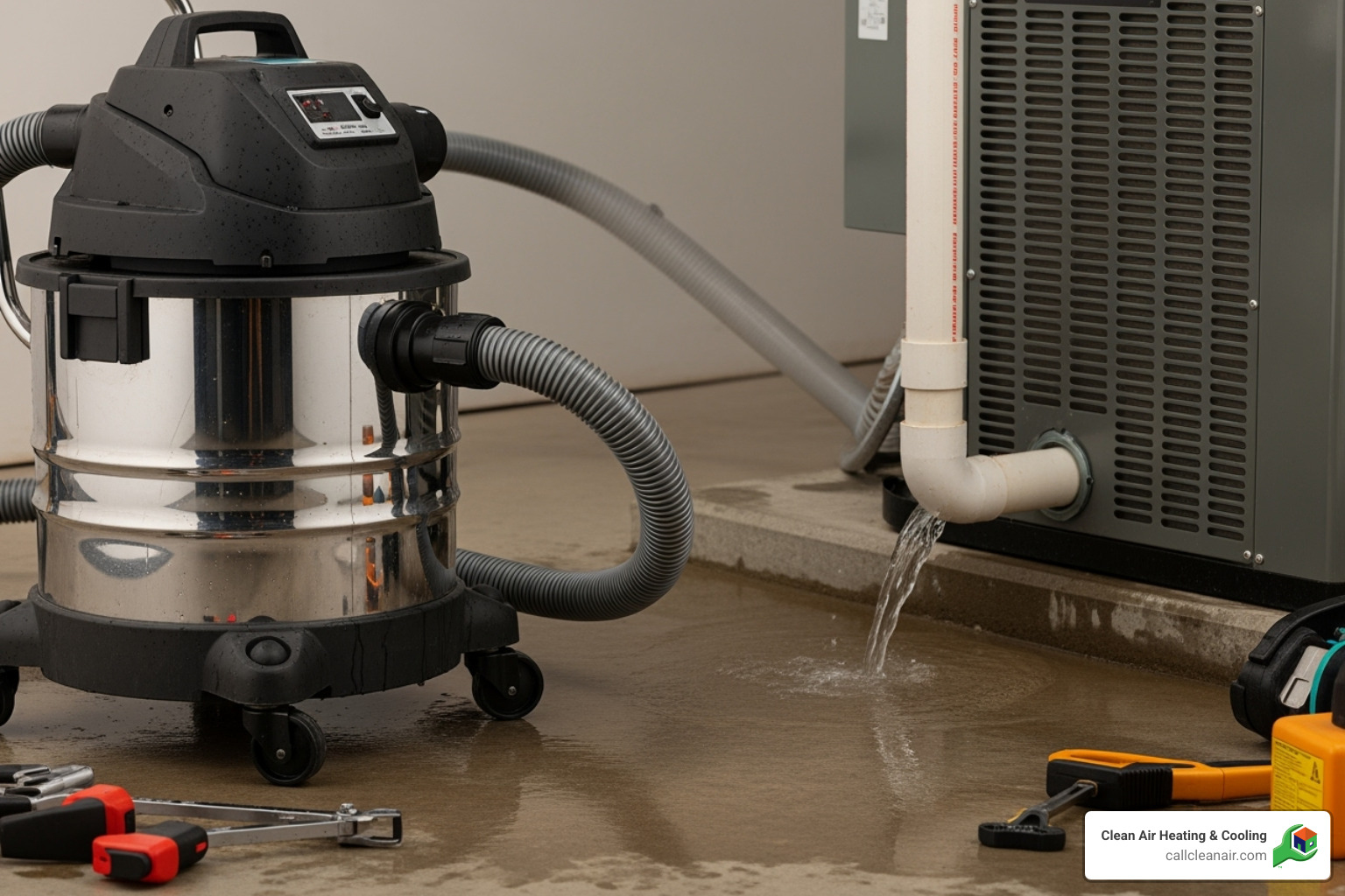 A wet/dry vac attached to a condensate drain line - ac maintenance tips
