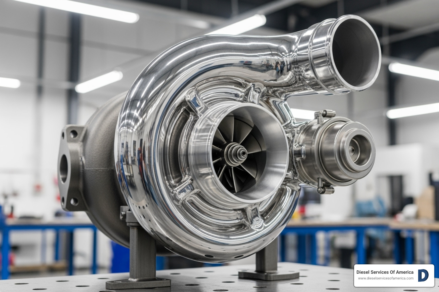 Large, polished marine turbocharger - Diesel engine power upgrades