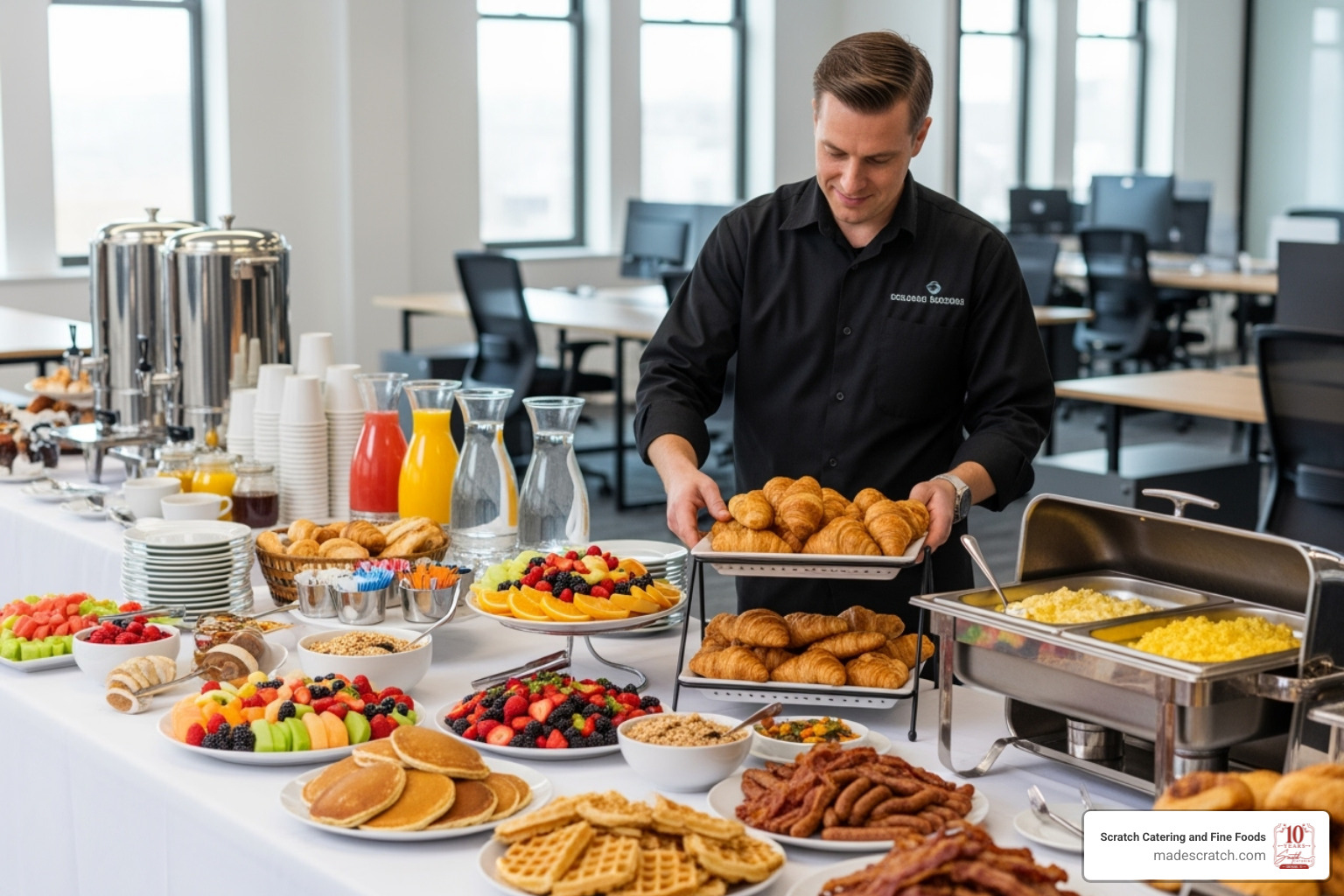 caterer setting up breakfast - breakfast corporate catering caterer setting up breakfast - breakfast corporate catering
