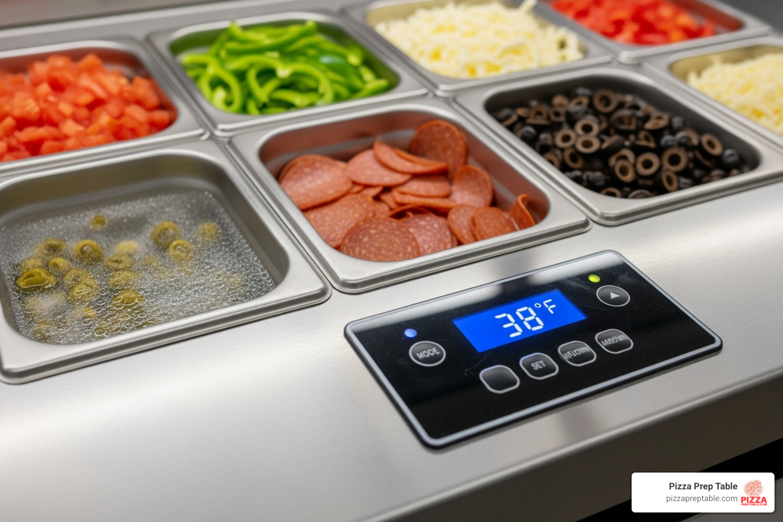 digital temperature control panel and refrigerated topping pans - pizza prep counter digital temperature control panel and refrigerated topping pans - pizza prep counter