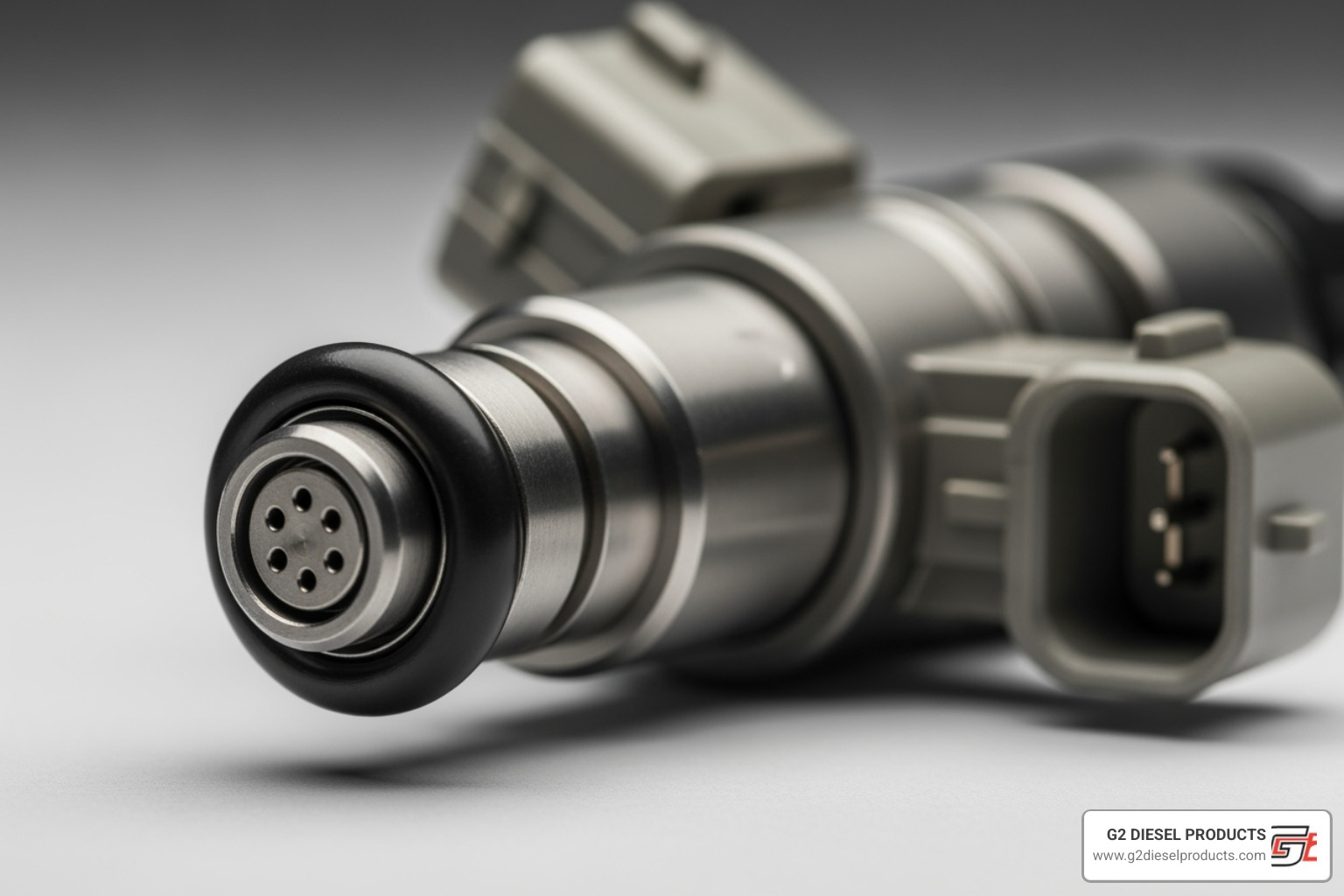 Heavy-duty diesel truck engine with fuel injectors highlighted