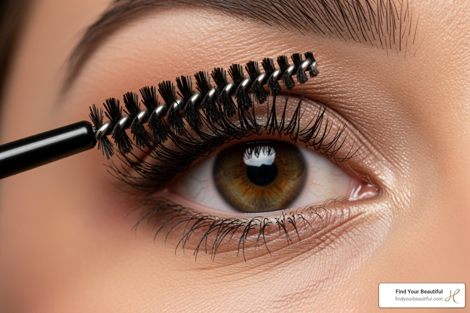 Person brushing lifted lashes upward with a clean spoolie