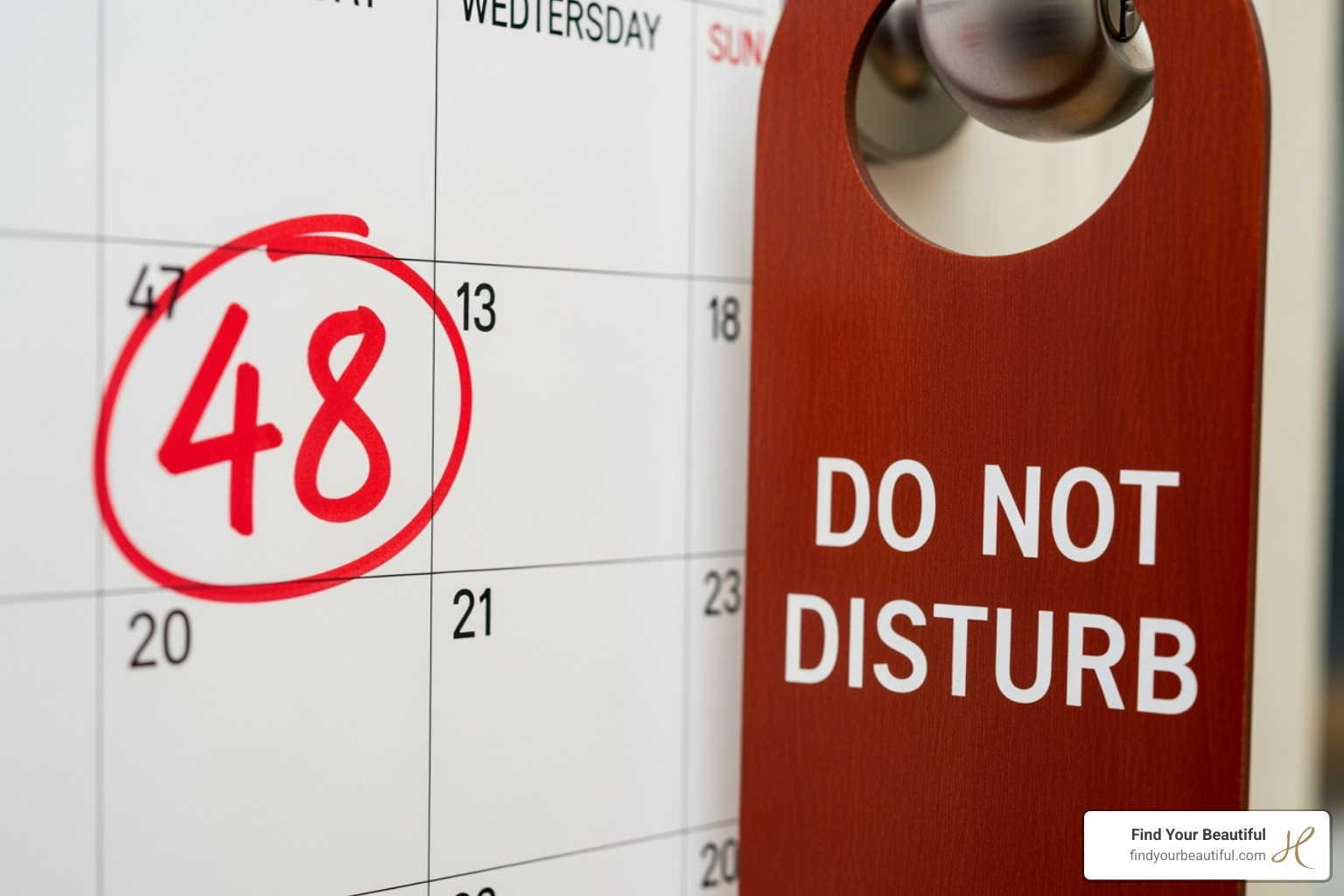 Calendar highlighting the 48-hour aftercare window with a Do Not Disturb sign