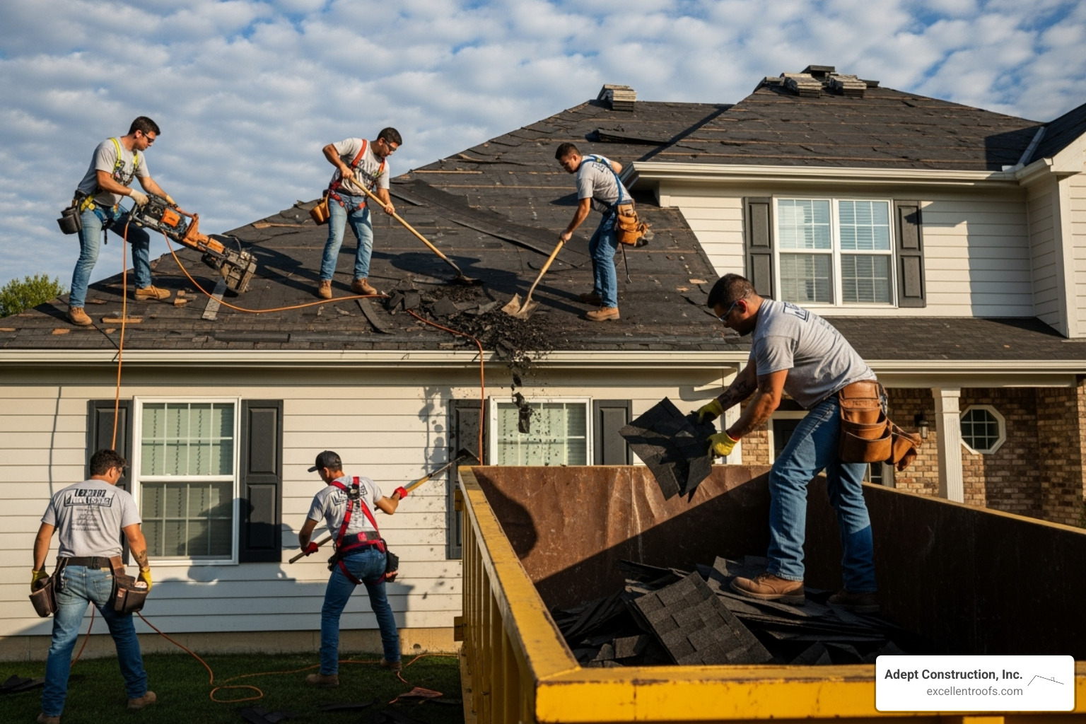 professional roofing crew performing a tear-off - naperville roof replacement
