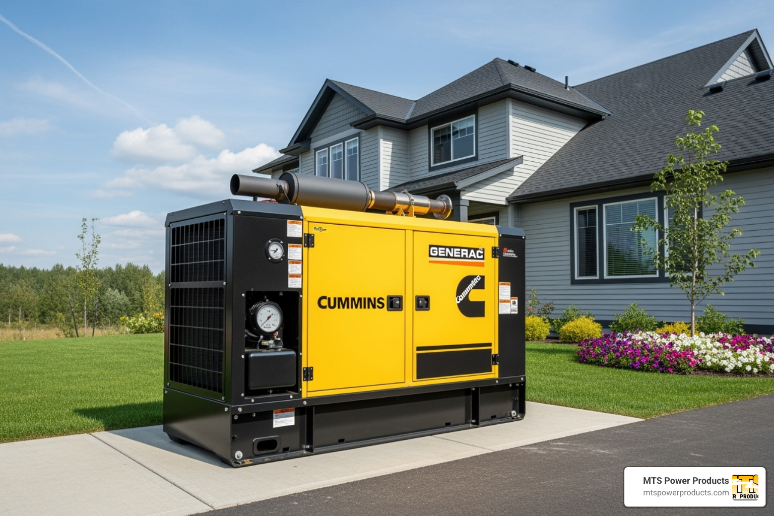 a portable diesel generator next to a stationary home standby generator - diesel generator for home price