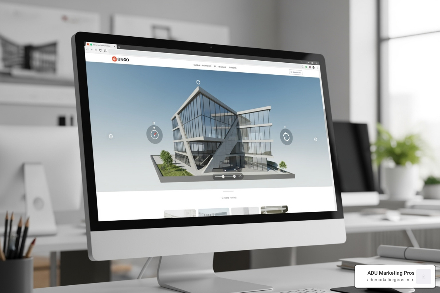 An interactive 3D model of a modern building embedded on a website page, allowing users to rotate and zoom the model. - architect web design tools An interactive 3D model of a modern building embedded on a website page, allowing users to rotate and zoom the model. - architect web design tools