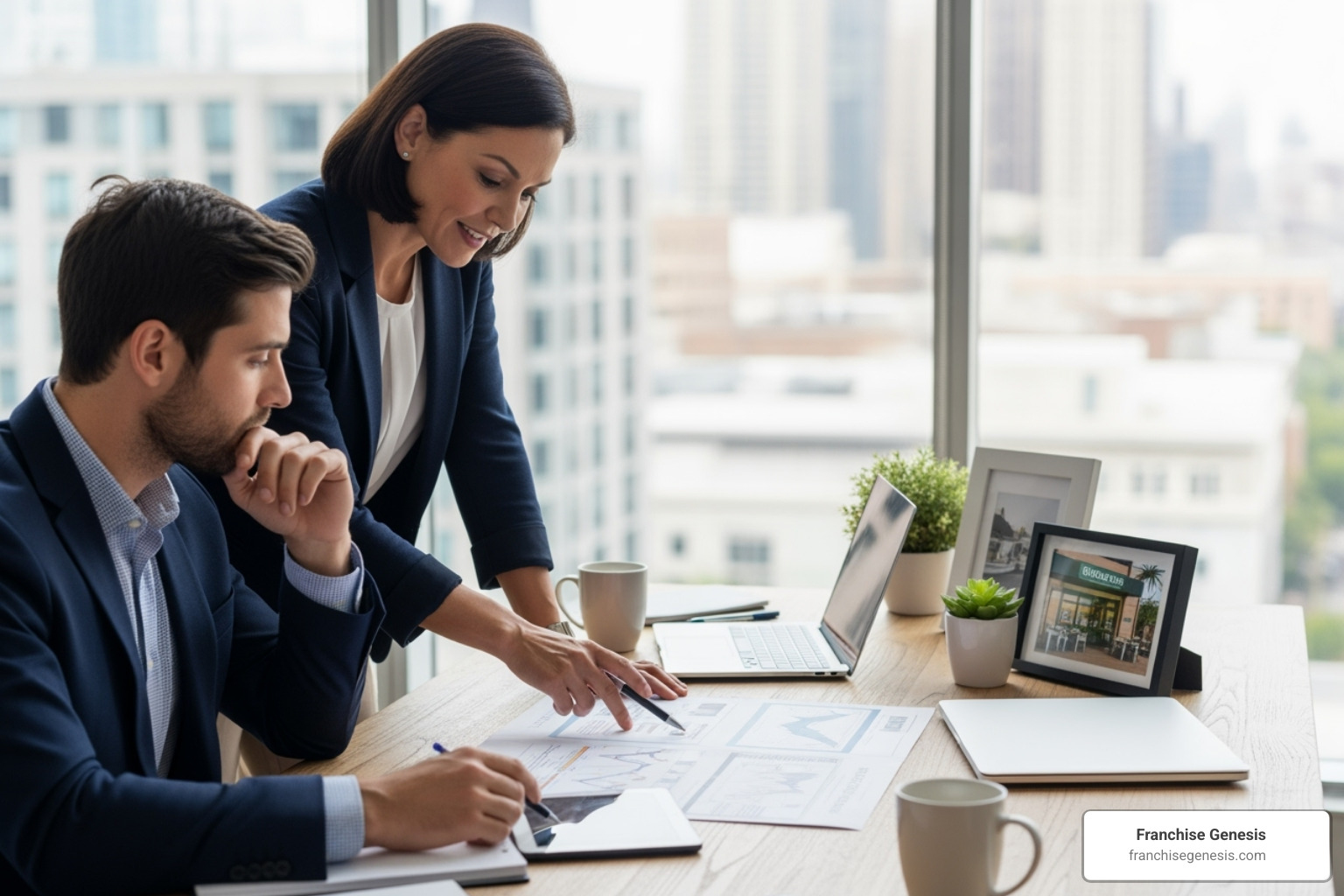 A franchisor guiding a new franchisee - franchise financing options