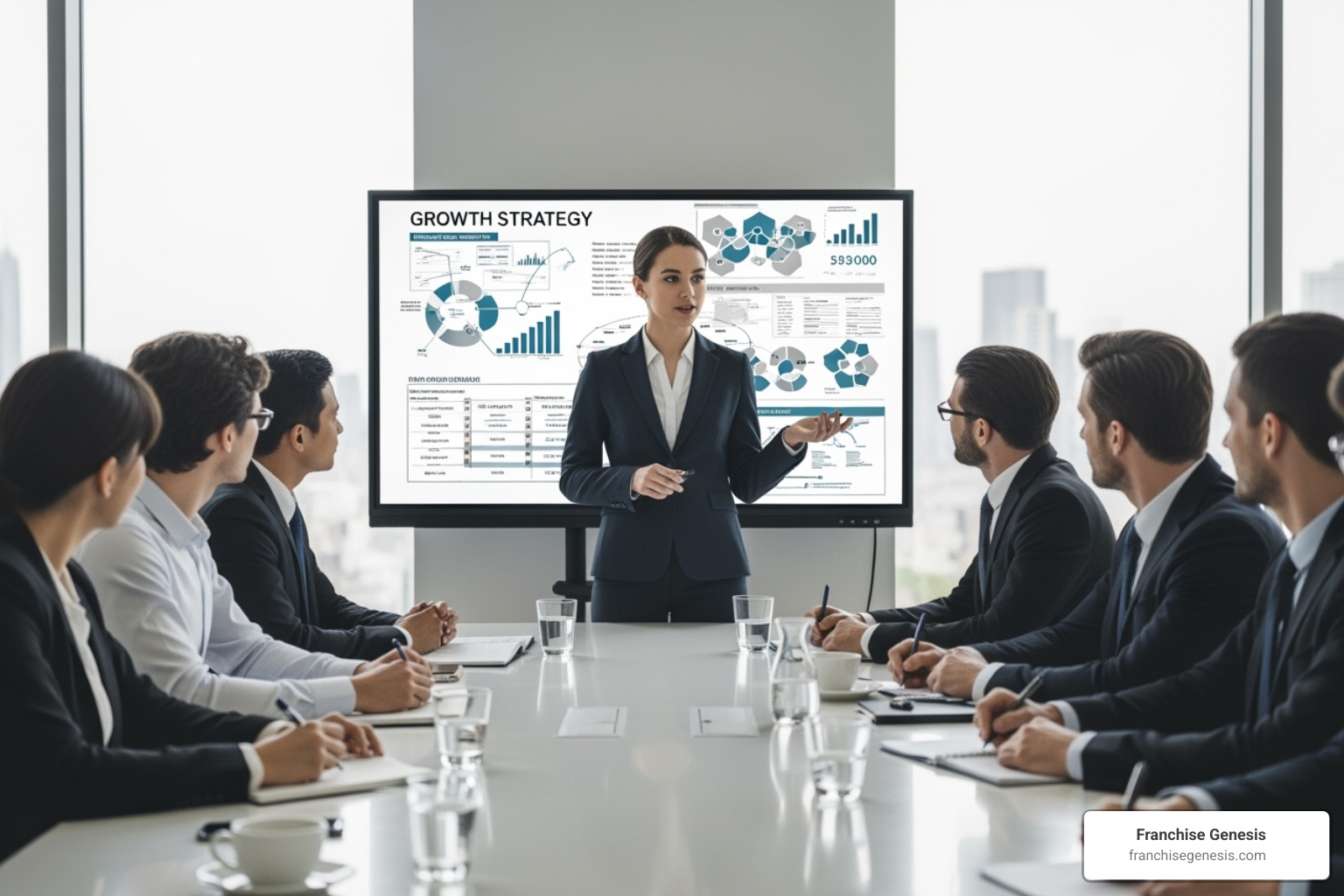 A person presenting a growth strategy to investors - franchise financing options
