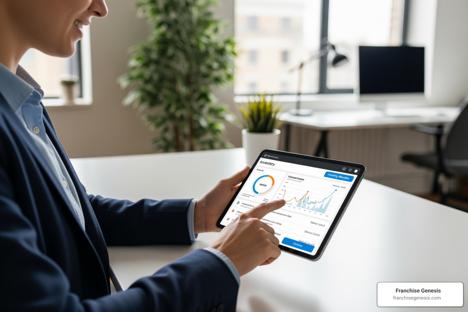 Franchisee using a tablet to seamlessly manage inventory and training modules