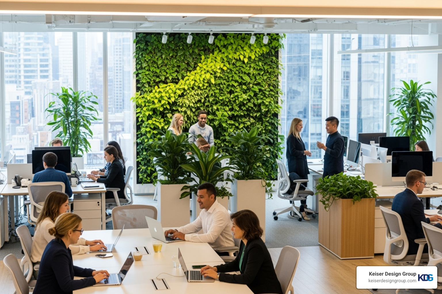 office with biophilic elements like a living wall and abundant natural light - commercial architecture design office with biophilic elements like a living wall and abundant natural light - commercial architecture design
