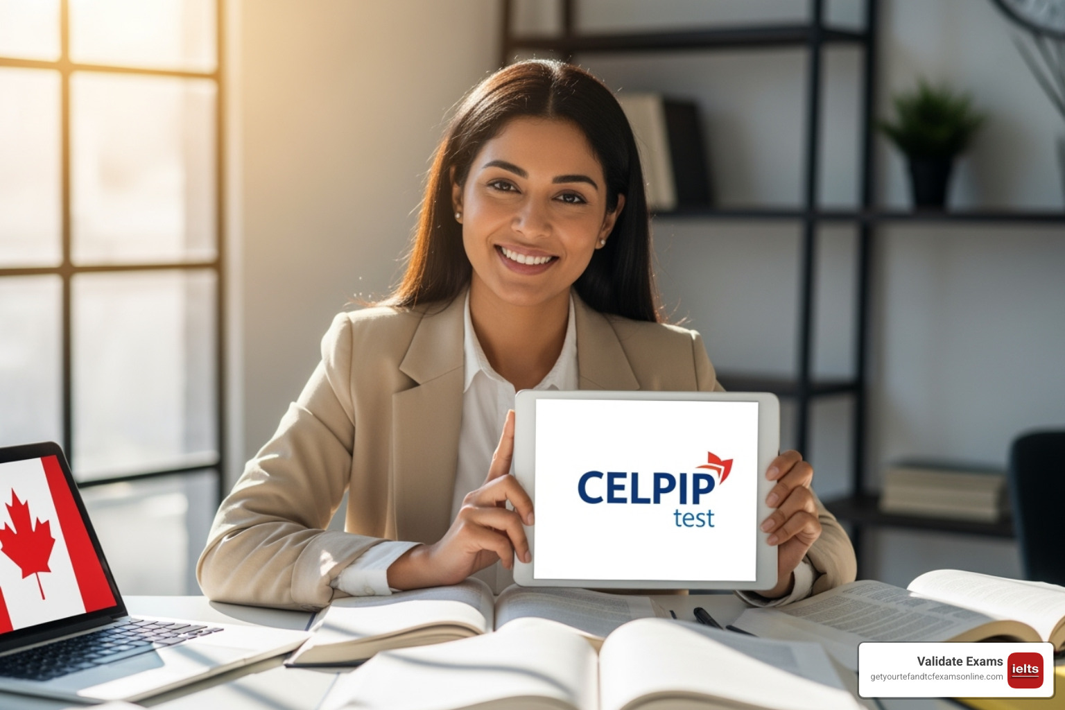 Valid passport next to a computer screen showing the CELPIP registration page - CELPIP for PR