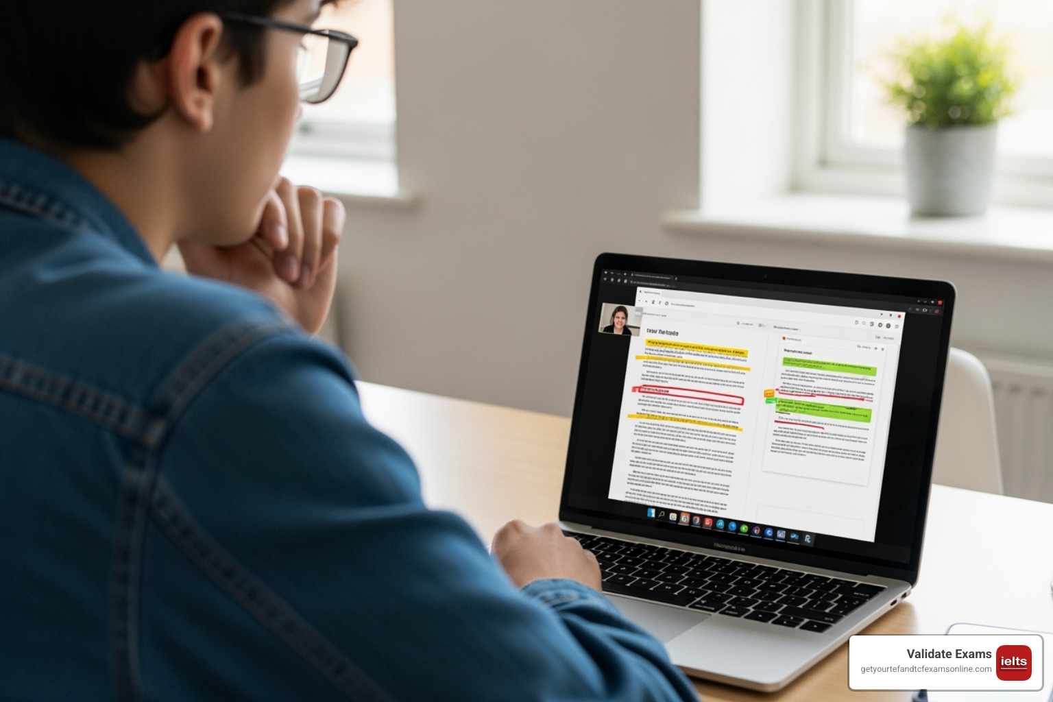 Student receiving online feedback on a writing task from a tutor - Fast track IELTS