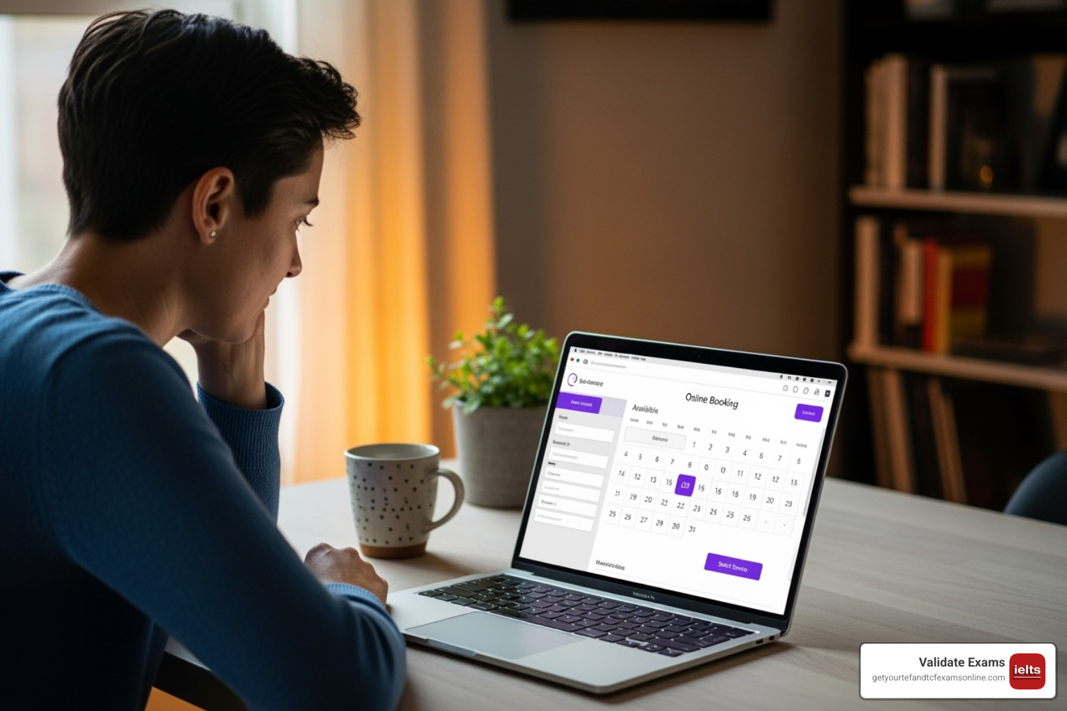 person at computer booking test - how to get IELTS